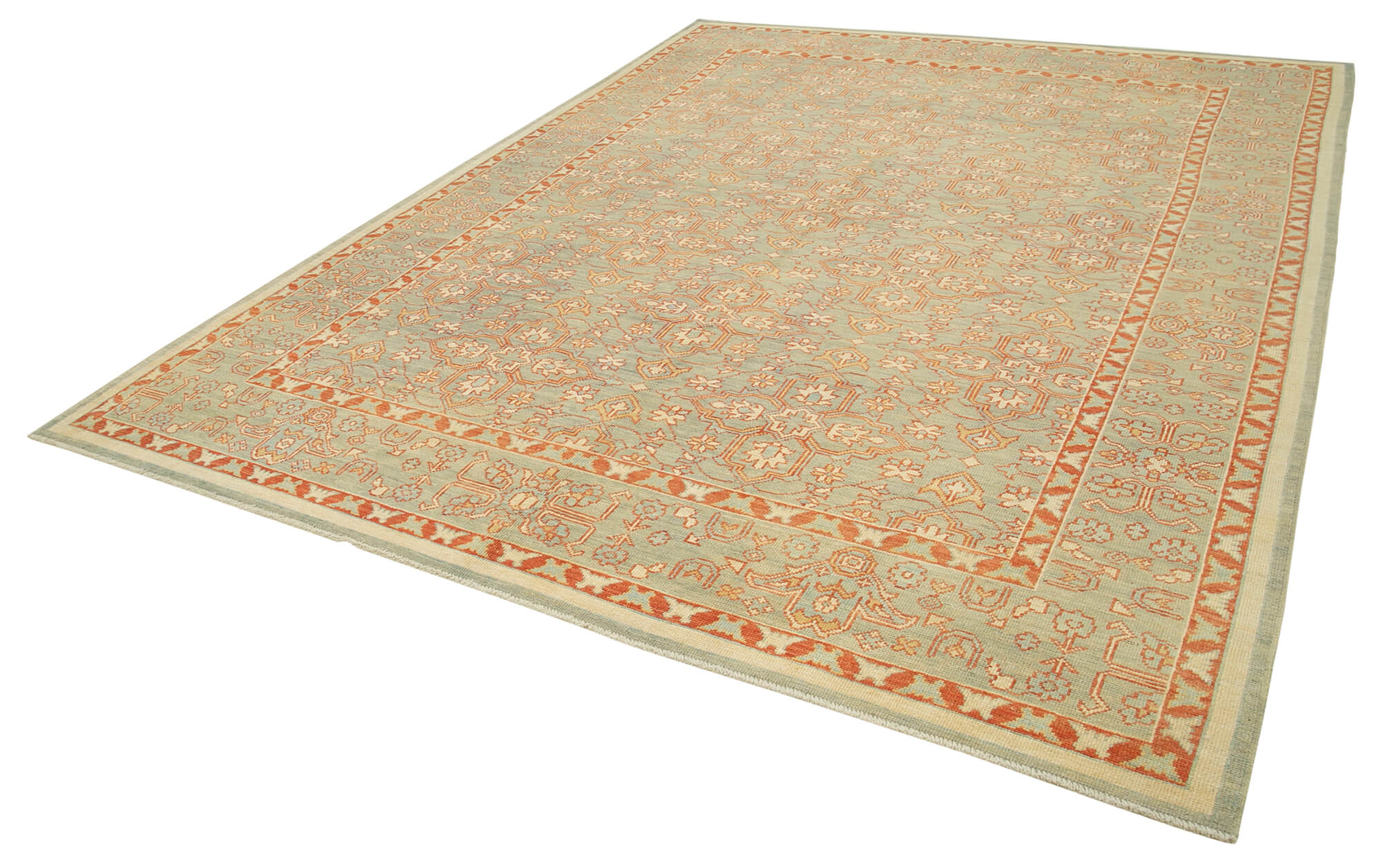 Handmade Wool Area Rug – Classic Green Vintage Turkish Carpet 9'3''x11'11''