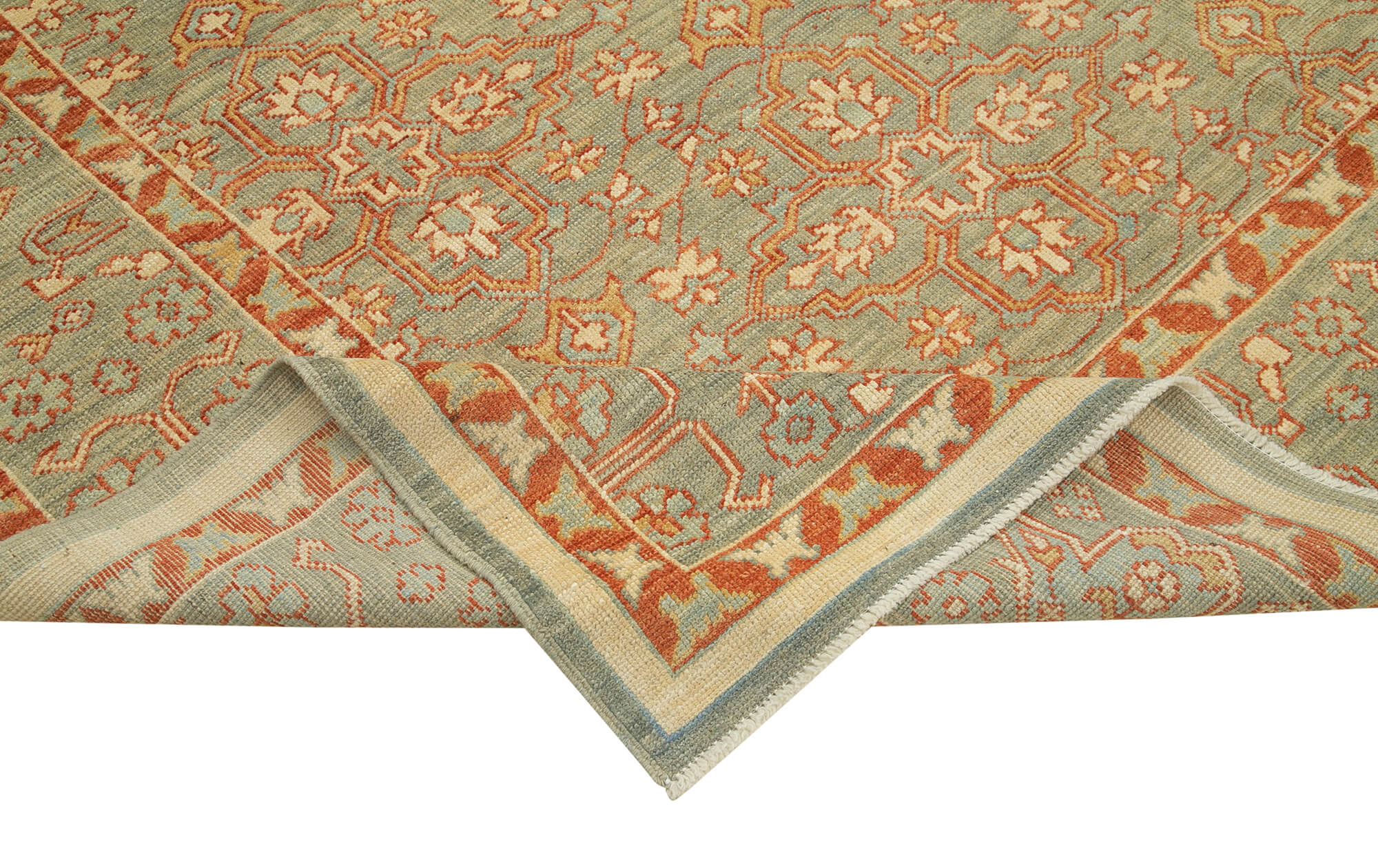 Handmade Wool Area Rug – Classic Green Vintage Turkish Carpet 9'3''x11'11''