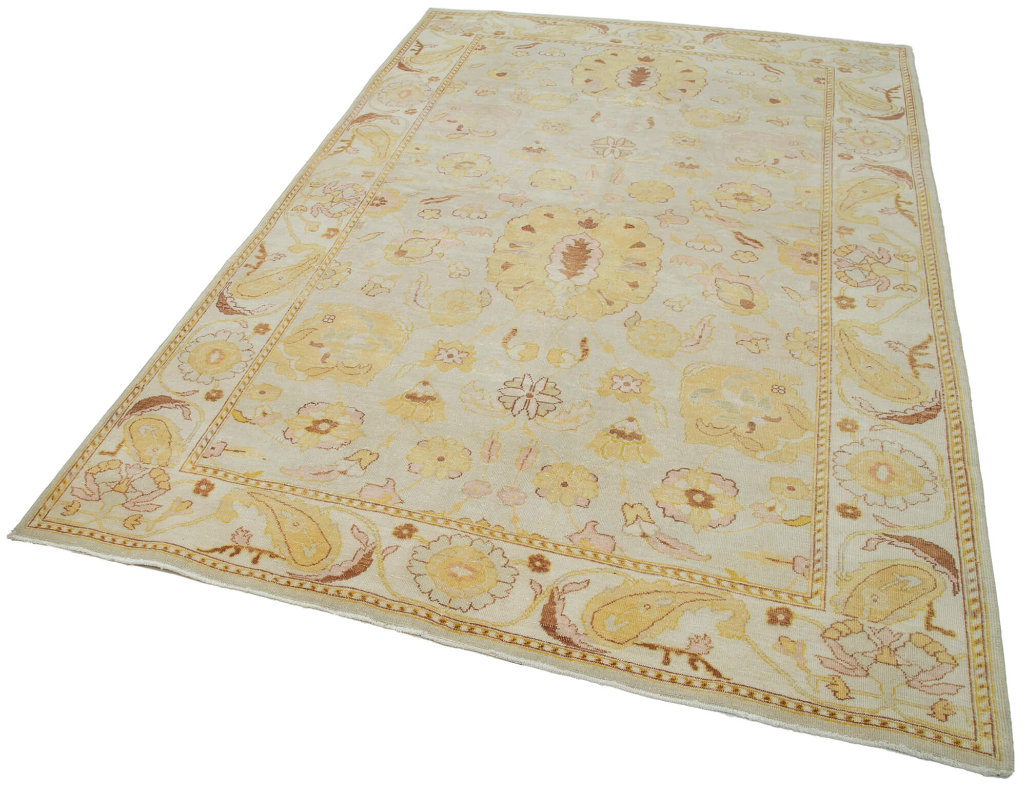Handmade Wool Area Rug – Tebriz Beige Classic Cotton Rug 5'8''x8'9'' Durable Turkish Carpet