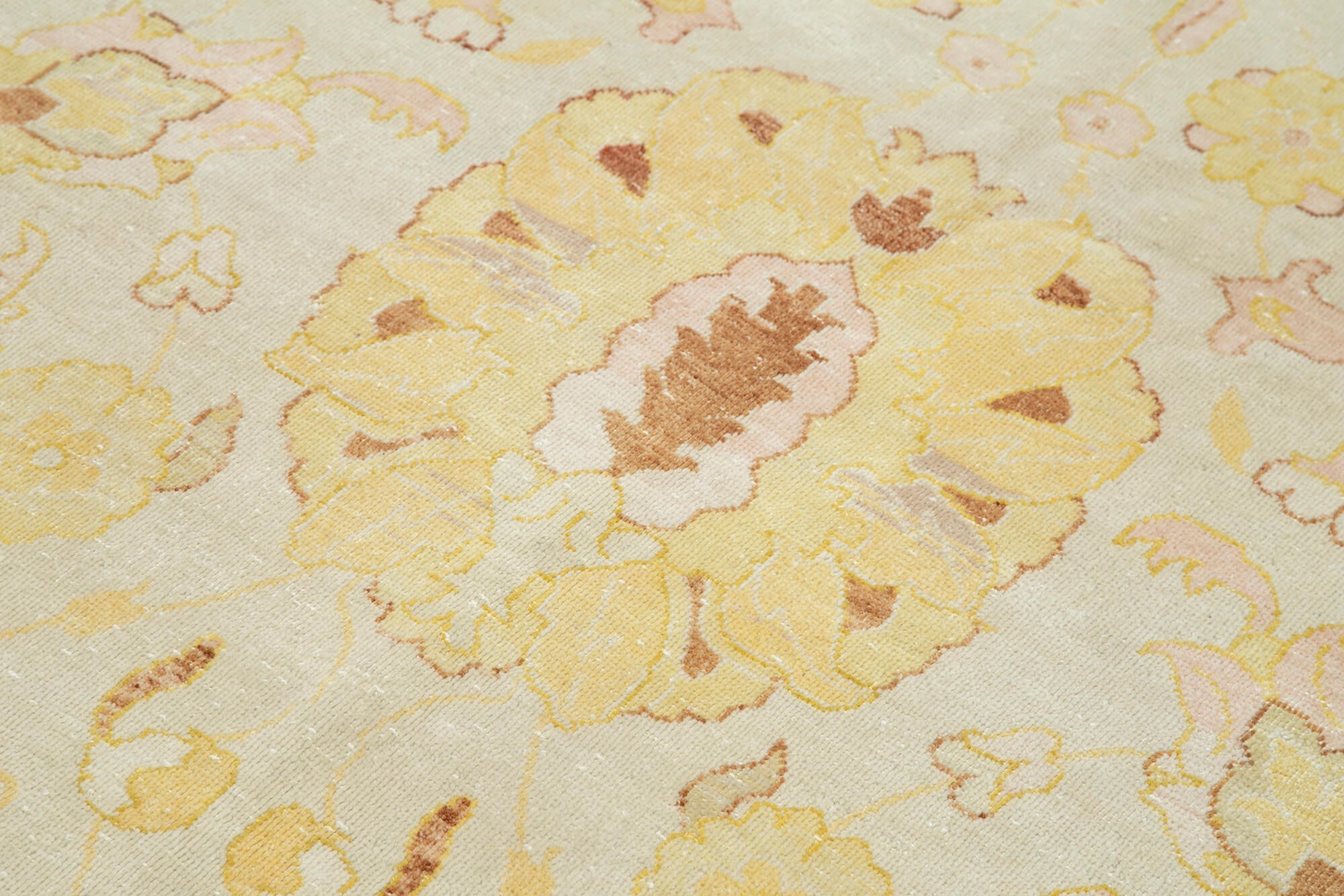Handmade Wool Area Rug – Tebriz Beige Classic Cotton Rug 5'8''x8'9'' Durable Turkish Carpet