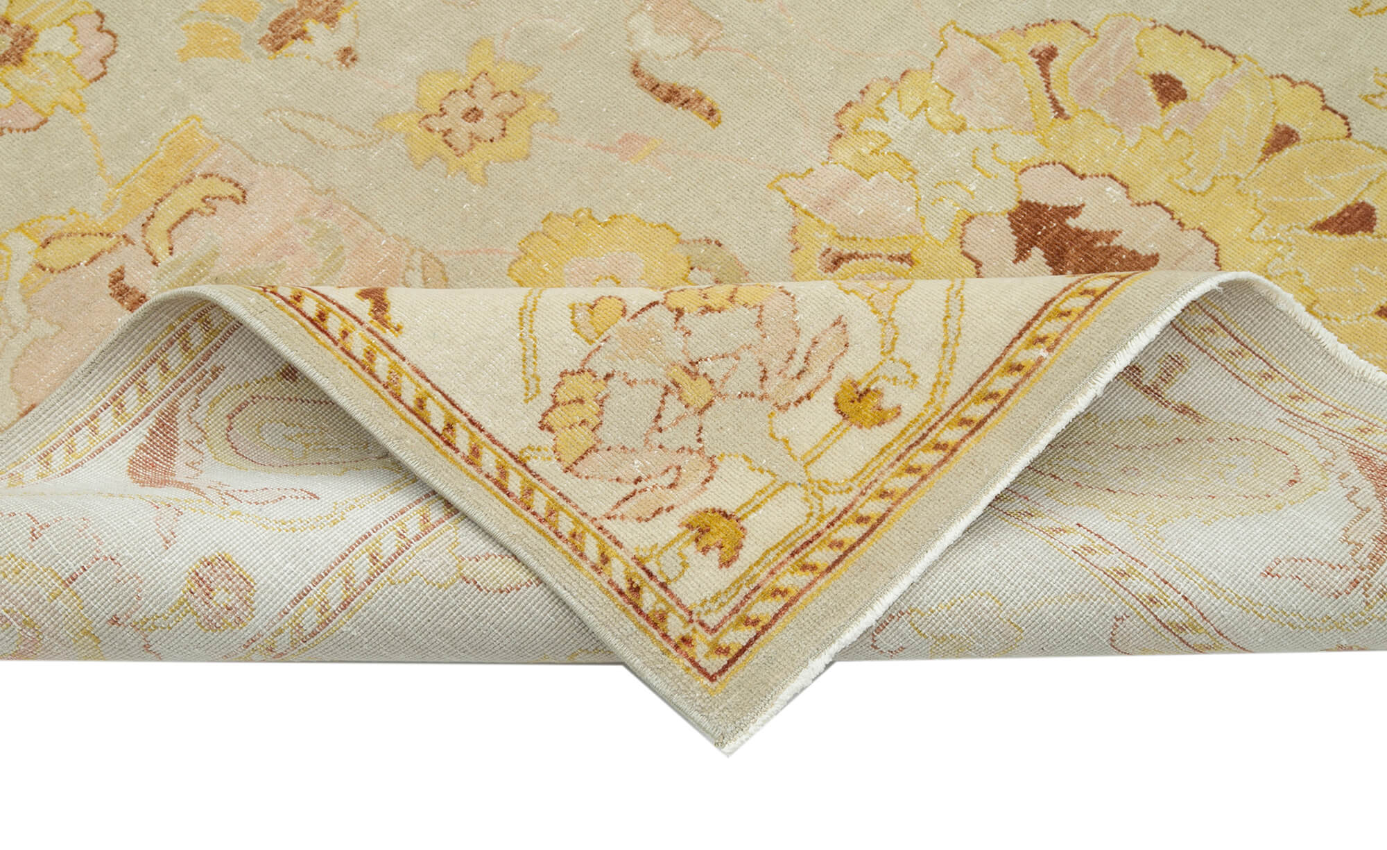 Handmade Wool Area Rug – Tebriz Beige Classic Cotton Rug 5'8''x8'9'' Durable Turkish Carpet