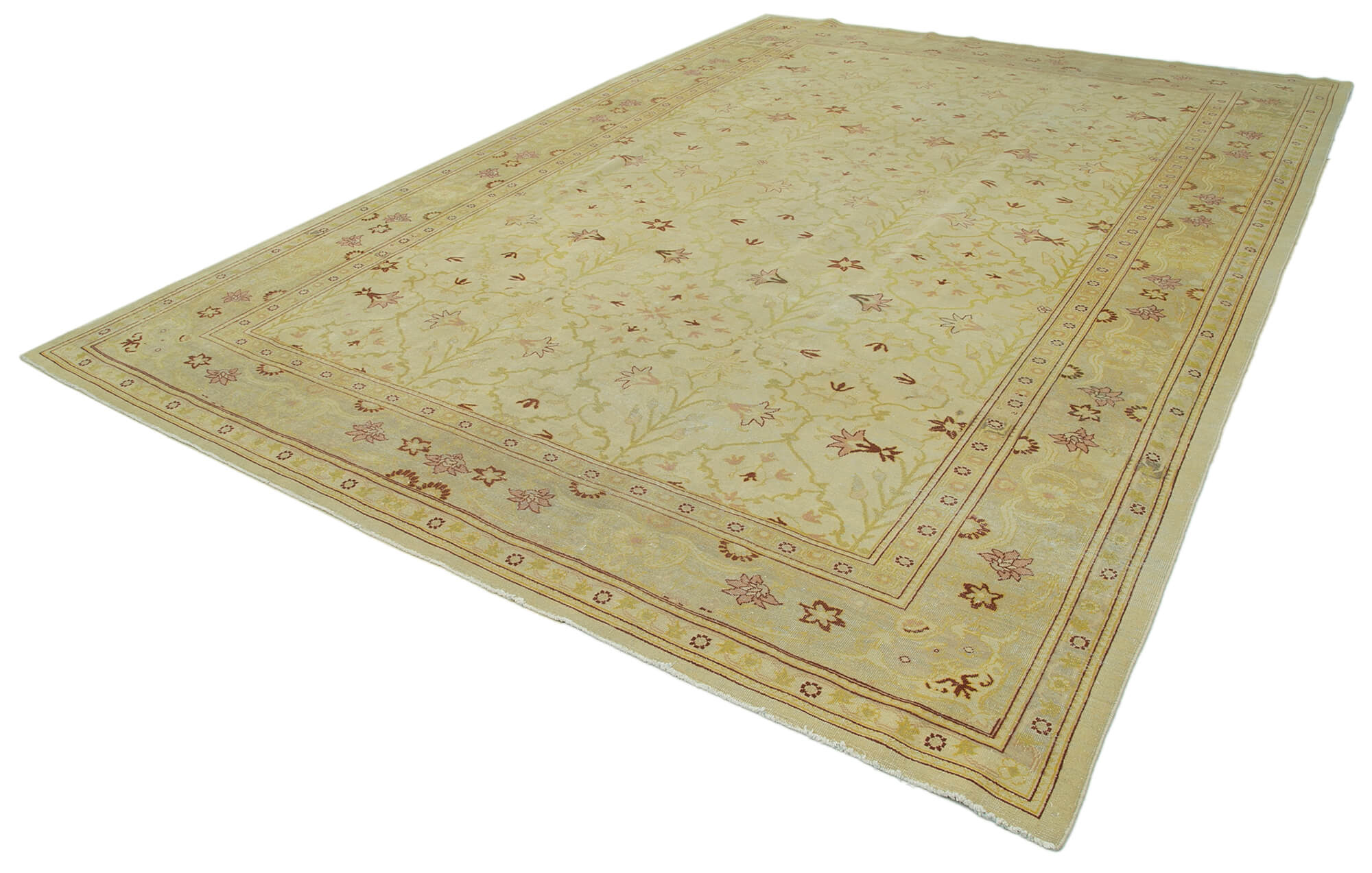 Handmade Wool Area Rug – Classic Beige Vintage Turkish Carpet 9'7''x13'3''