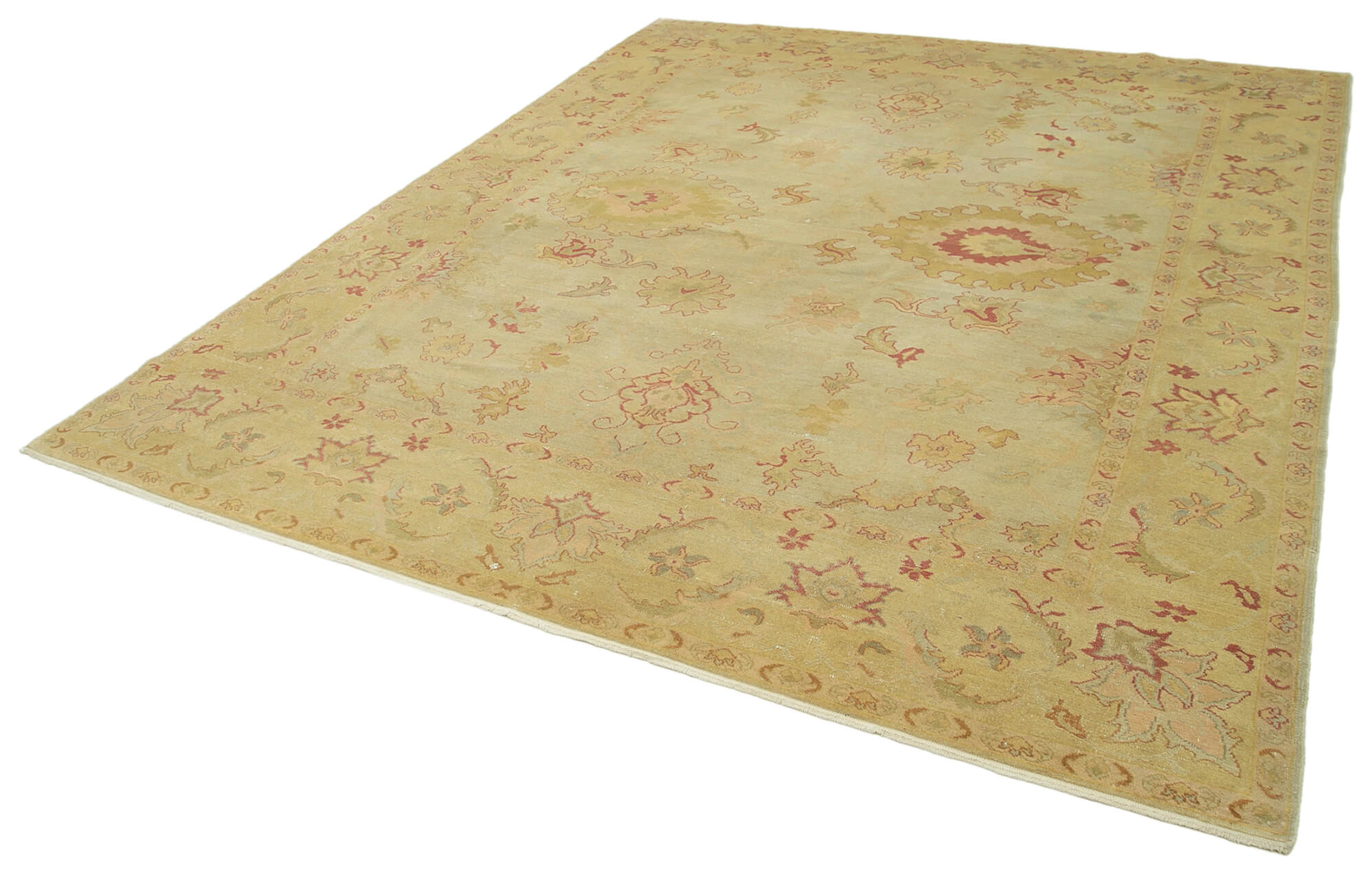 Handmade Wool Area Rug – Classic Beige Carpet 8x10 Vintage Woven Rug