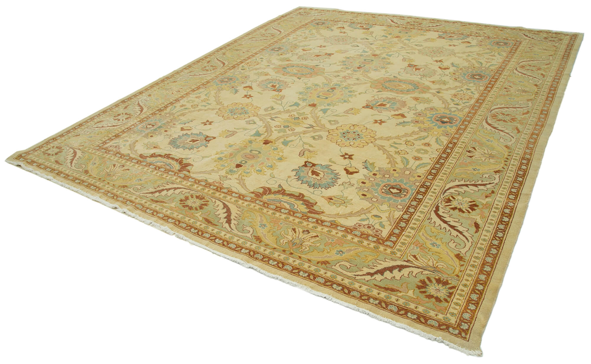 Handmade Wool Area Rug – Tebriz Classic Beige Cotton Wool Carpet 9'8"x11'7"