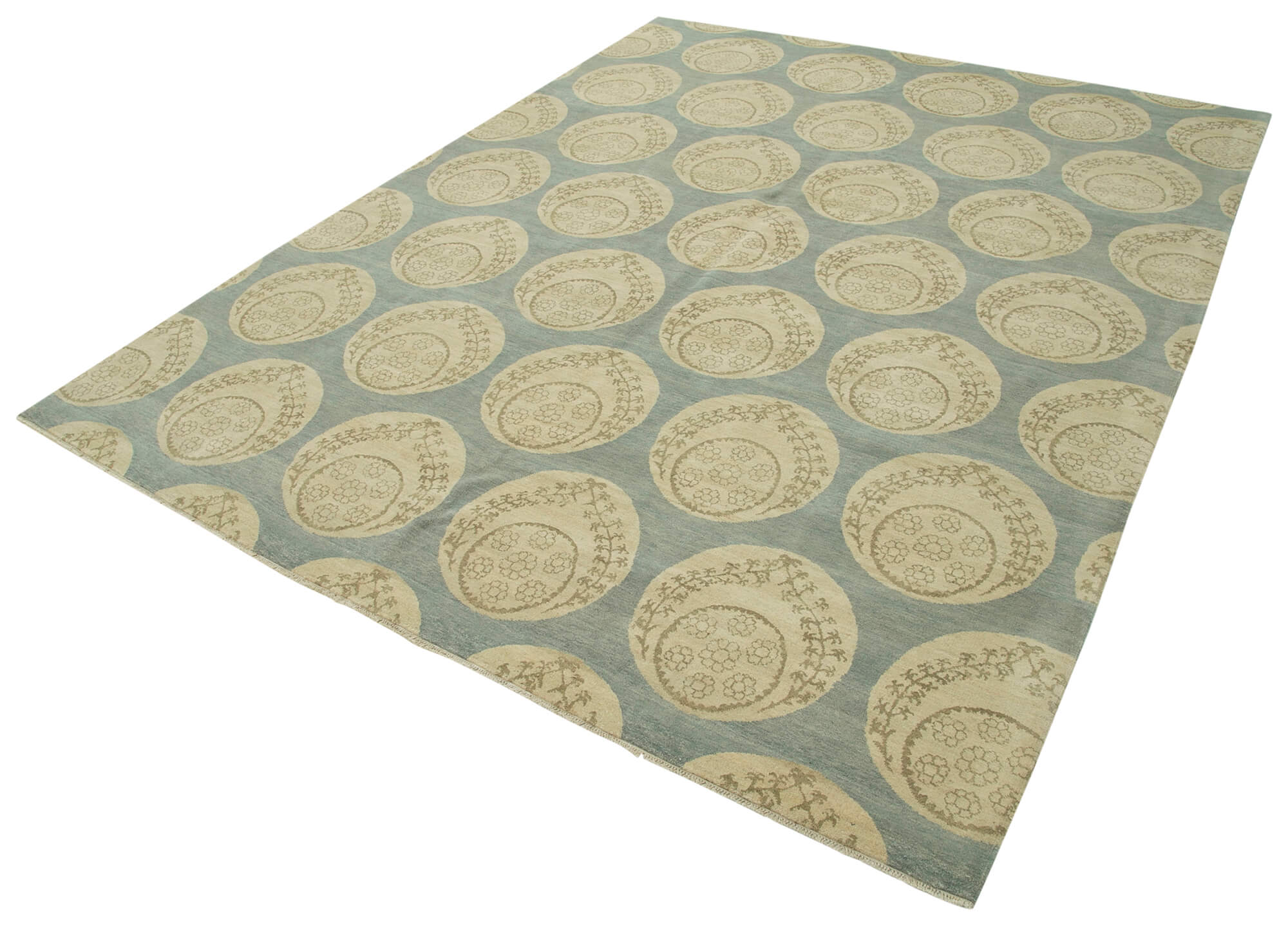 Handmade Wool Area Rug - Tebriz Classic Beige Cotton Wool Rug 8'x10'2"