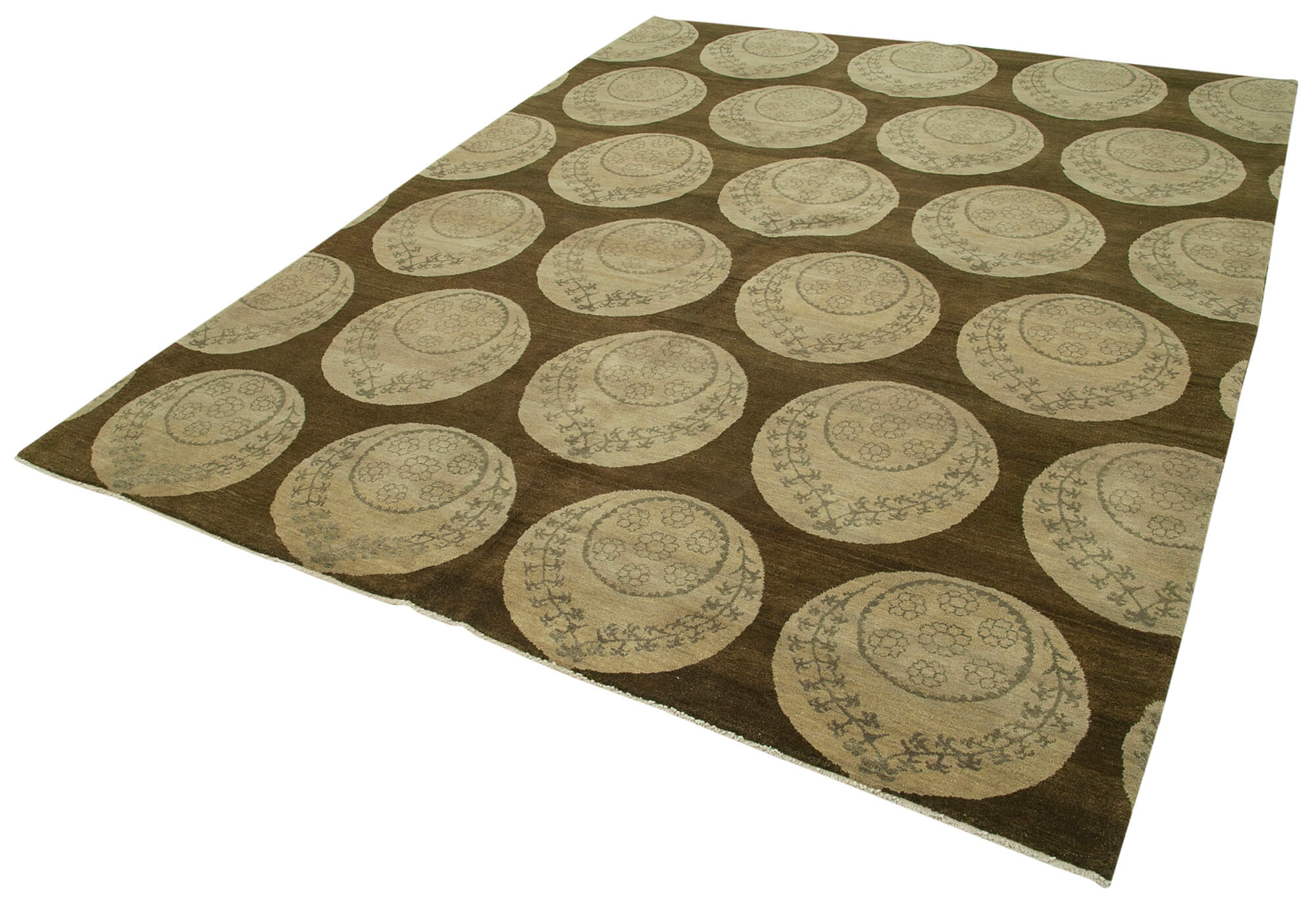 Handmade Wool Area Rug – Tebriz Brown Classic Cotton Wool Rug 8'x10' | Vintage Turkish Carpet