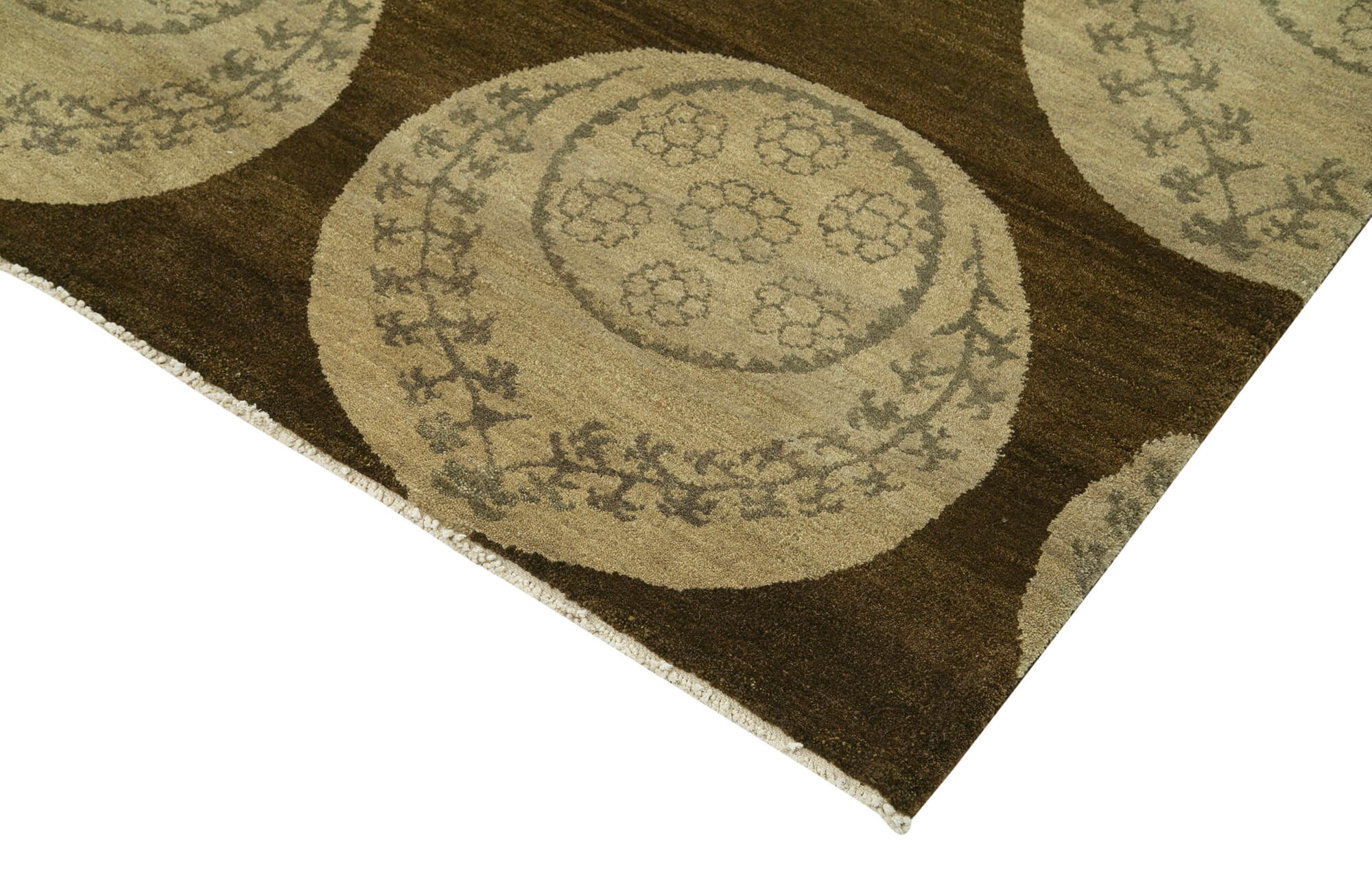 Handmade Wool Area Rug – Tebriz Brown Classic Cotton Wool Rug 8'x10' | Vintage Turkish Carpet