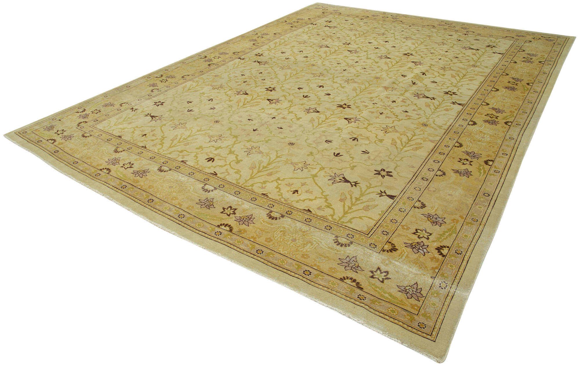 Handmade Area Rug – Classic Green Vintage Wool & Cotton Carpet 9'11''x13'4''
