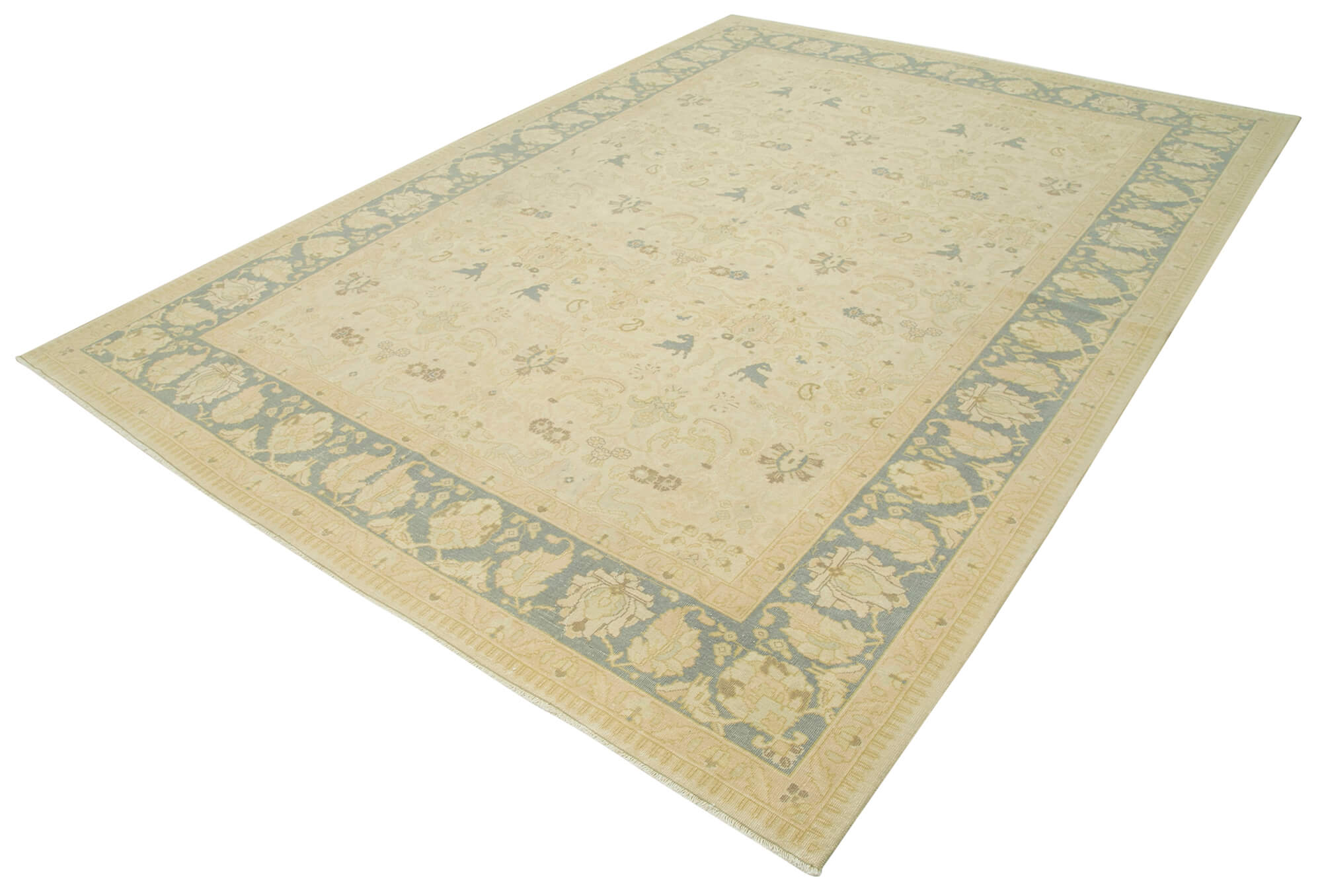 Handmade Wool Area Rug - Tebriz Classic Beige Cotton Wool Rug 7'9''x10'7''
