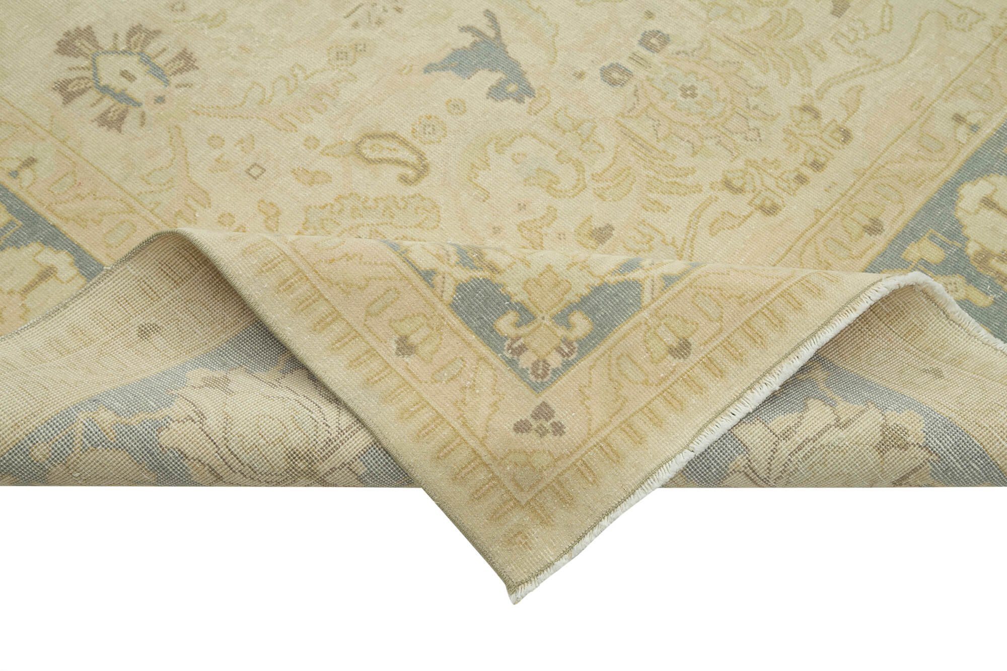 Handmade Wool Area Rug - Tebriz Classic Beige Cotton Wool Rug 7'9''x10'7''