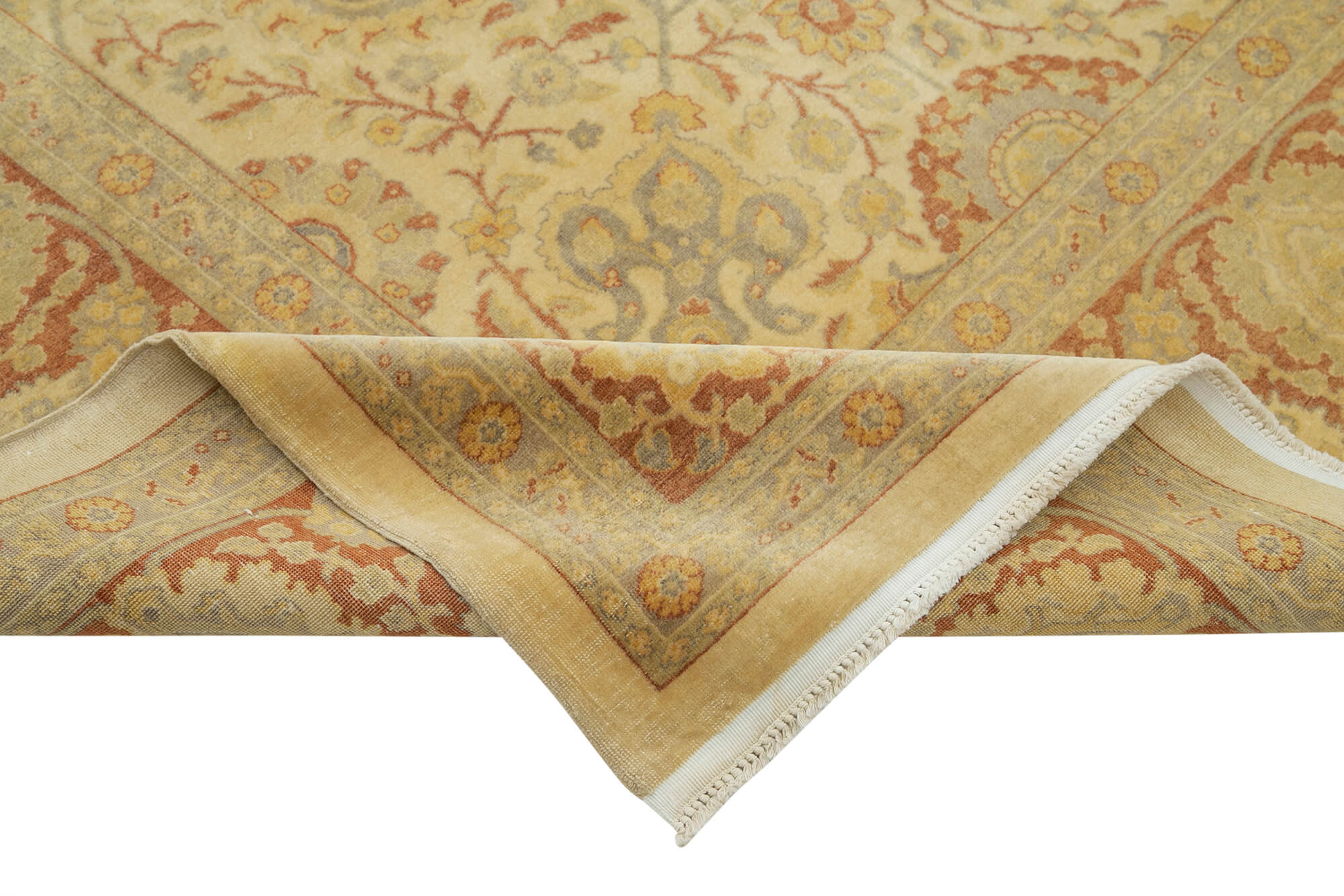 Handmade Wool Area Rug – Tebriz Classic Yellow Cotton Wool Rug 8'6" x 11'8"