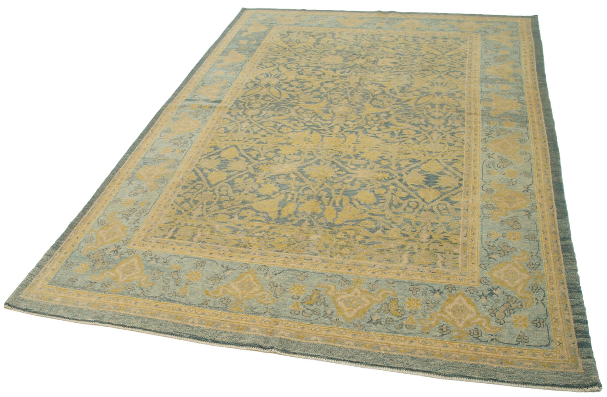 Handmade Area Rug – Classic Blue Tebriz Wool Cotton Rug 6'5''x9'9''