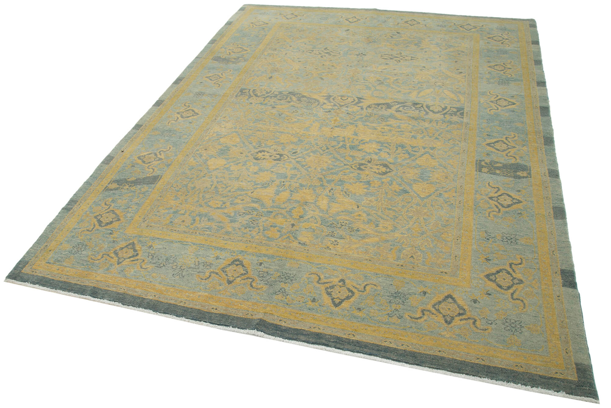 Handmade Wool Area Rug | Tebriz Classic Blue Vintage Cotton Rug 6x9 Size
