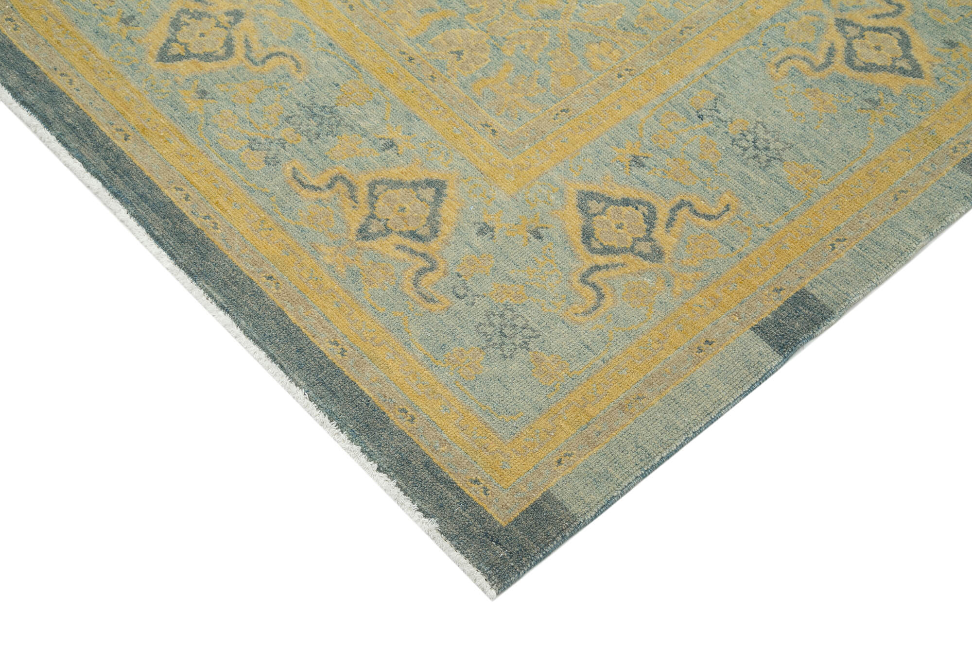 Handmade Wool Area Rug | Tebriz Classic Blue Vintage Cotton Rug 6x9 Size