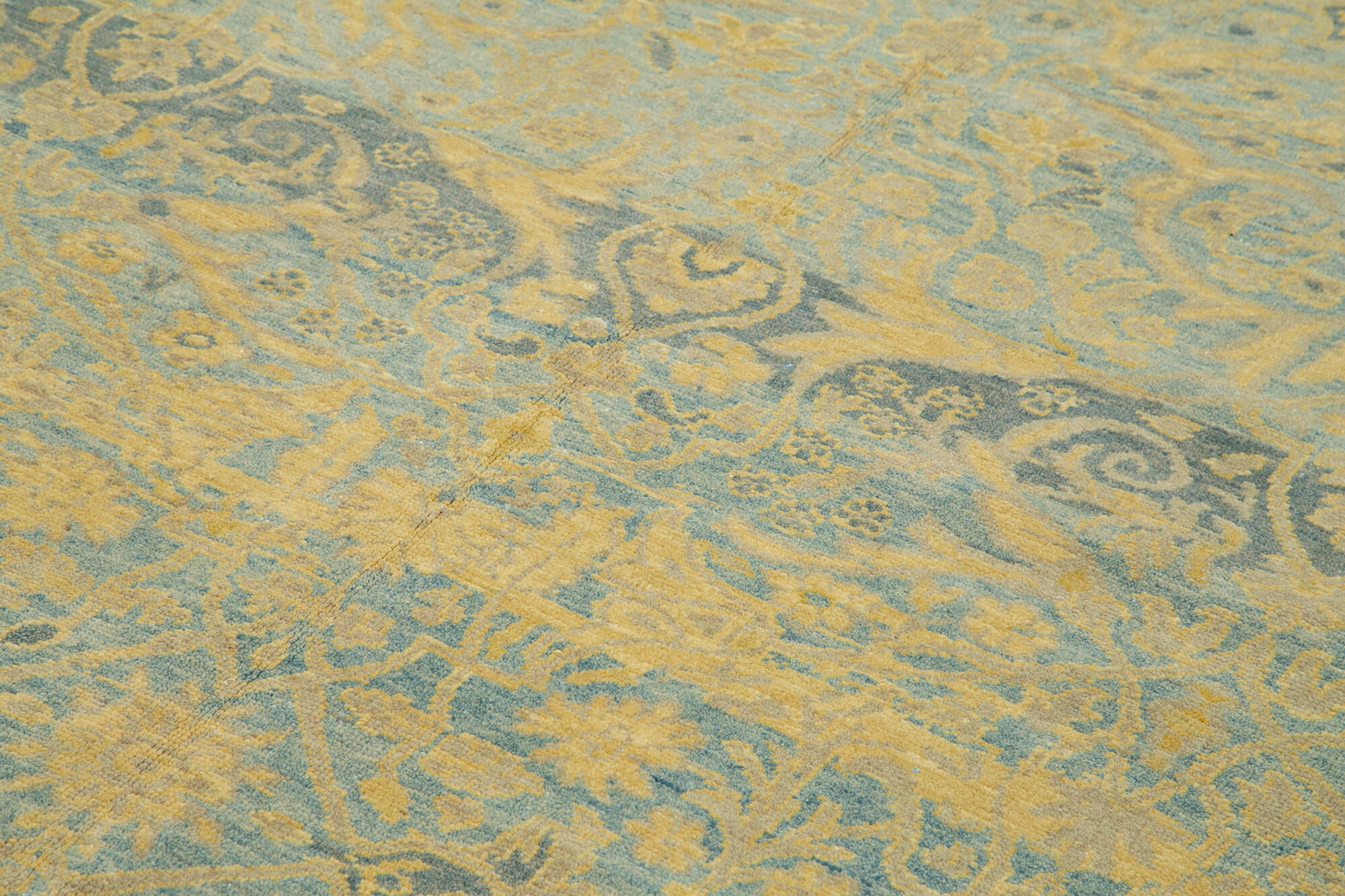 Handmade Wool Area Rug | Tebriz Classic Blue Vintage Cotton Rug 6x9 Size