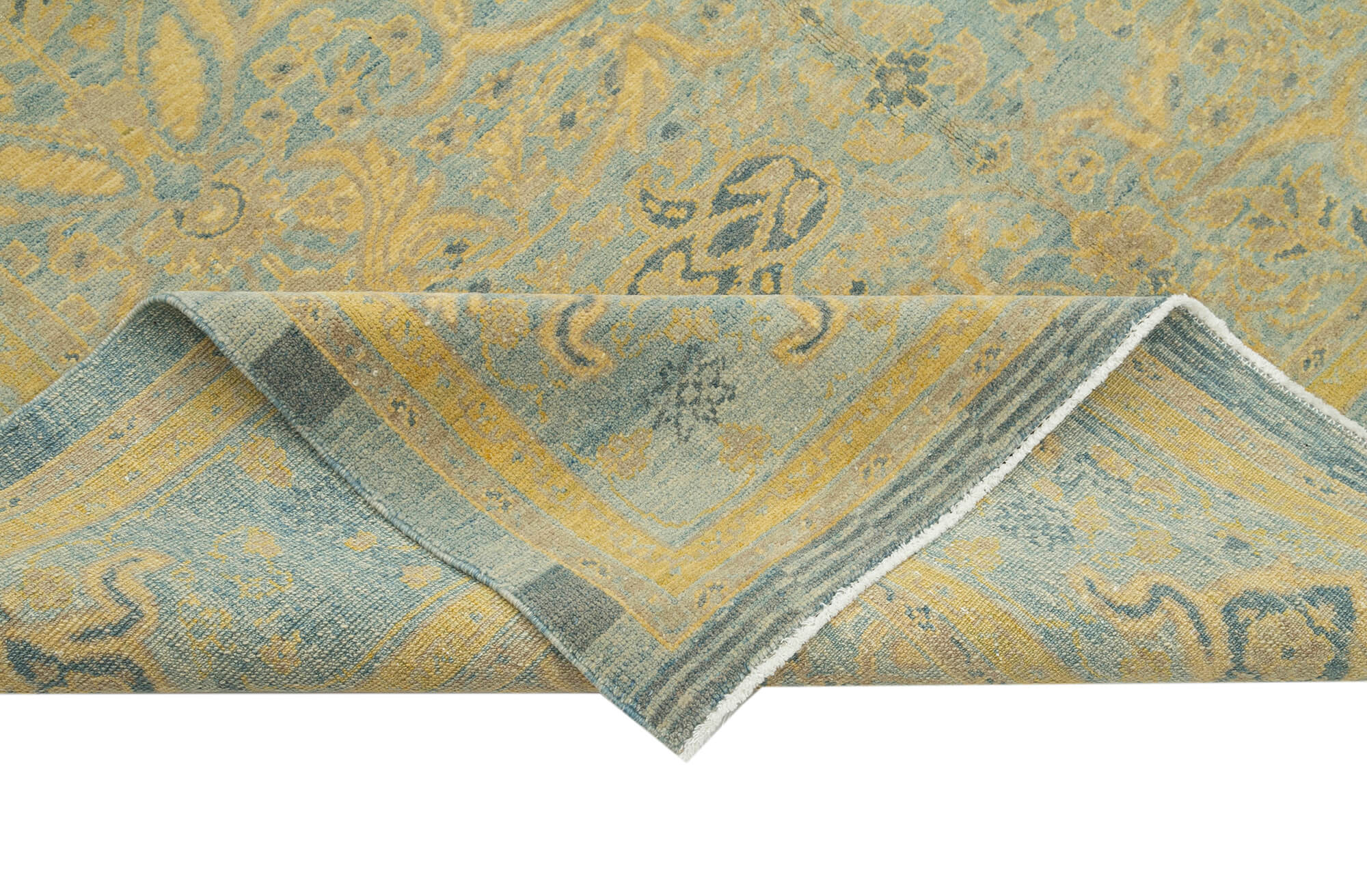 Handmade Wool Area Rug | Tebriz Classic Blue Vintage Cotton Rug 6x9 Size