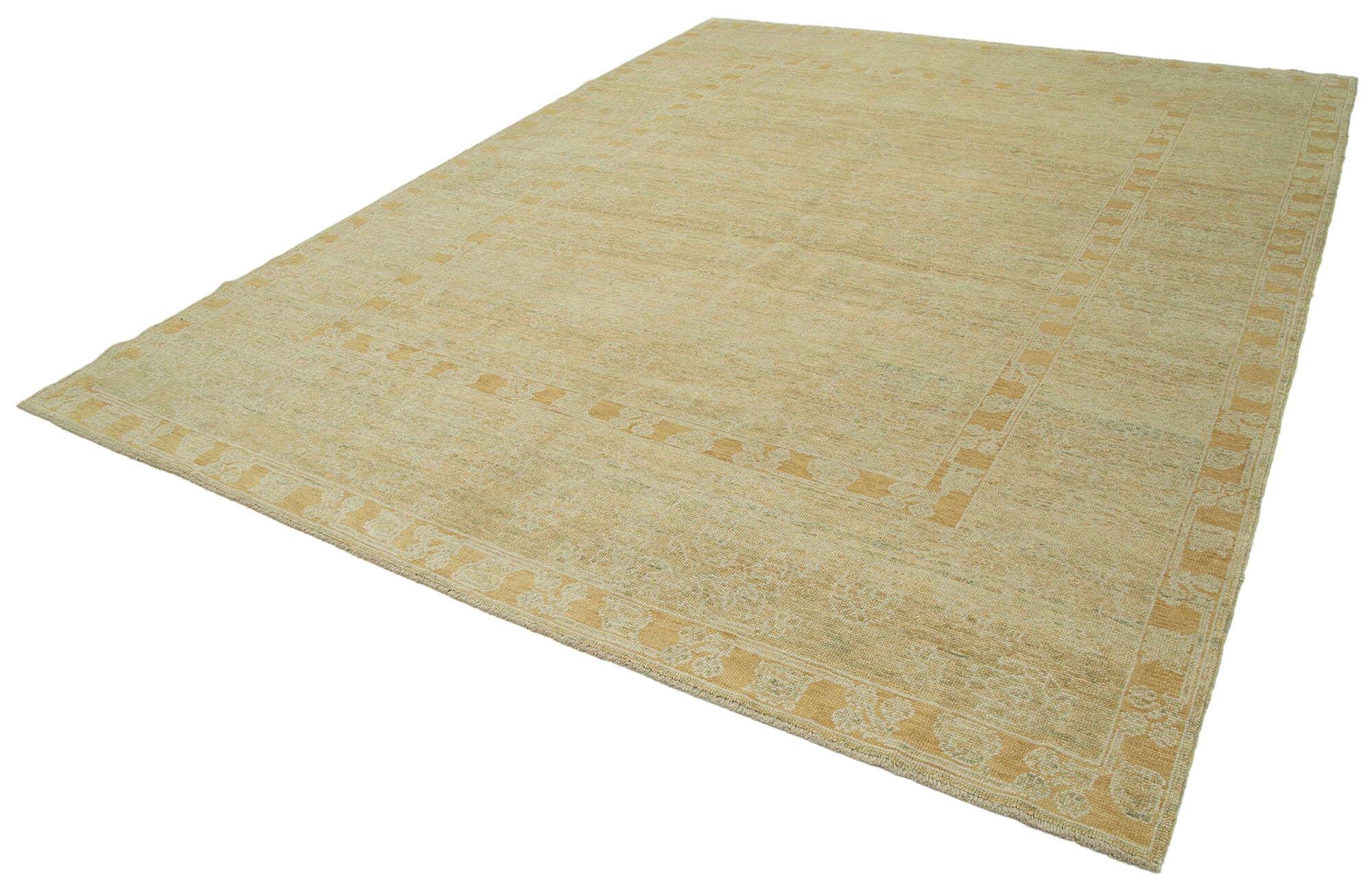 Handmade Wool Area Rug - Tebriz Classic Beige Cotton Wool Rug 9'2'' x 11'11''
