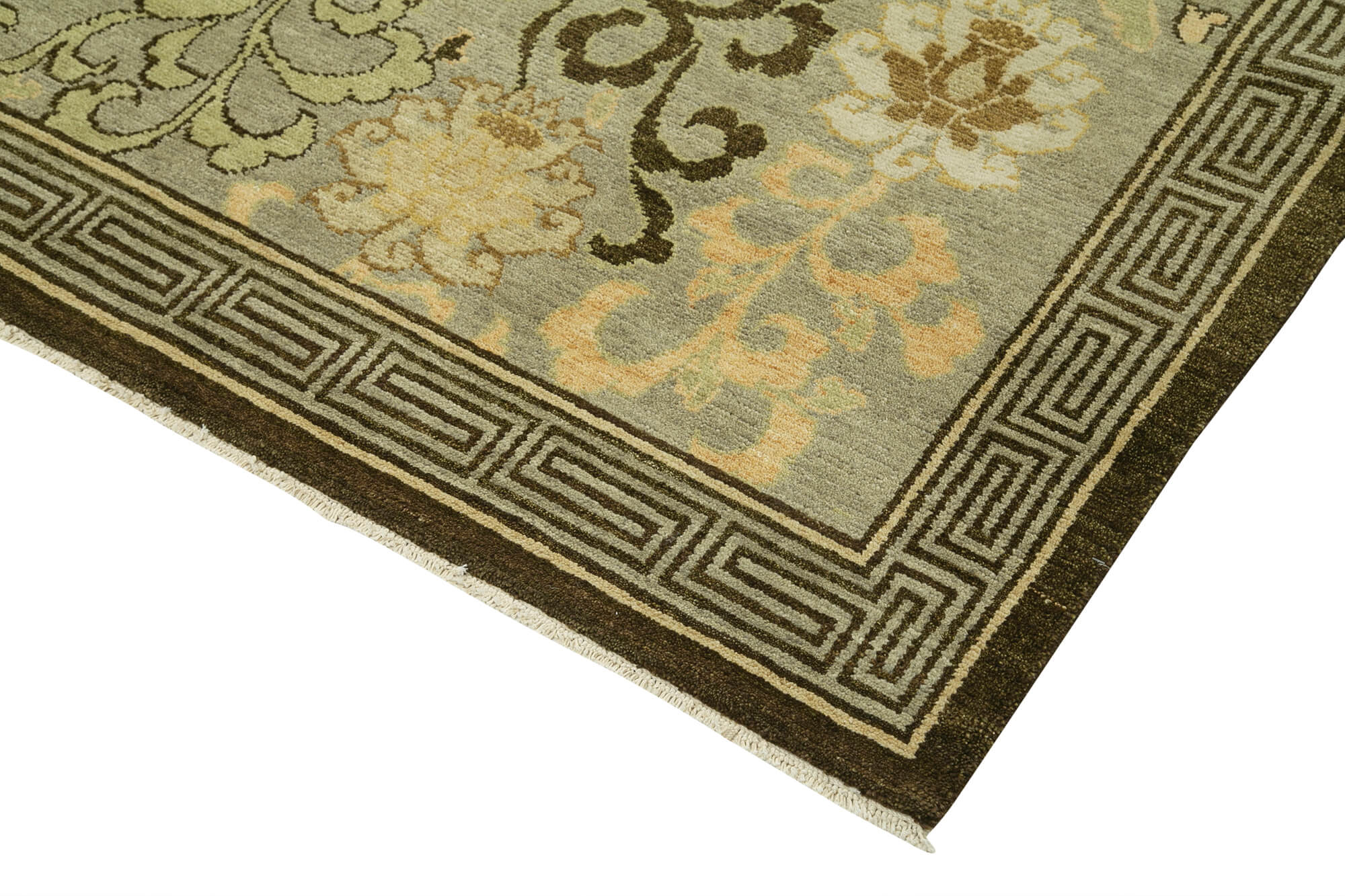Handmade Wool Area Rug – Tebriz Green Classic Cotton Carpet, Vintage Turkish Rug 8'0"x9'11"