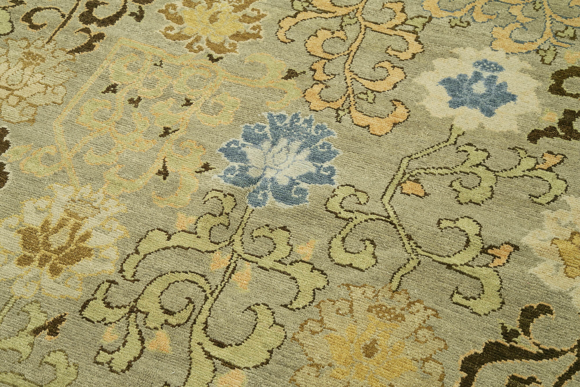 Handmade Wool Area Rug – Tebriz Green Classic Cotton Carpet, Vintage Turkish Rug 8'0"x9'11"