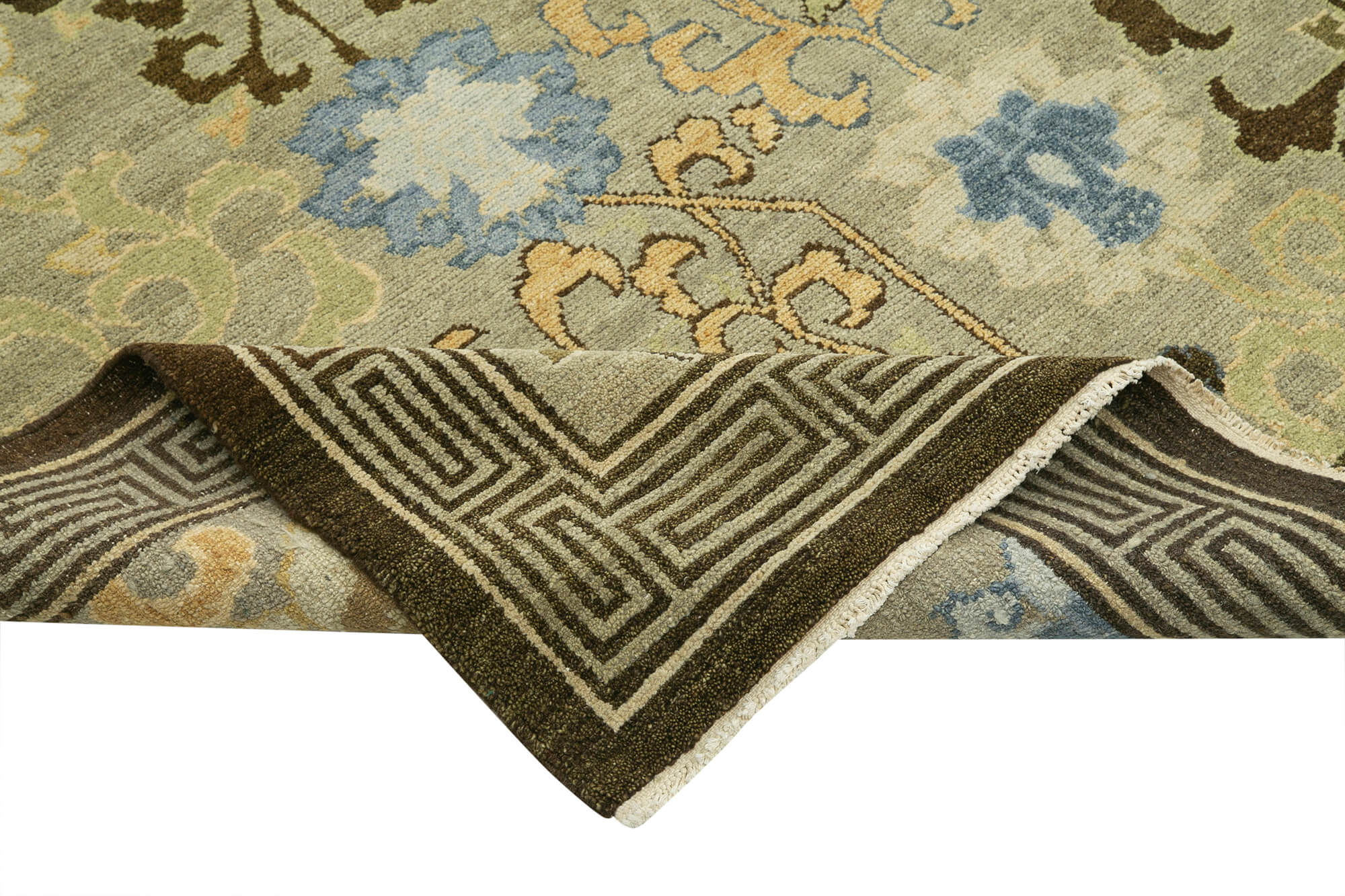 Handmade Wool Area Rug – Tebriz Green Classic Cotton Carpet, Vintage Turkish Rug 8'0"x9'11"