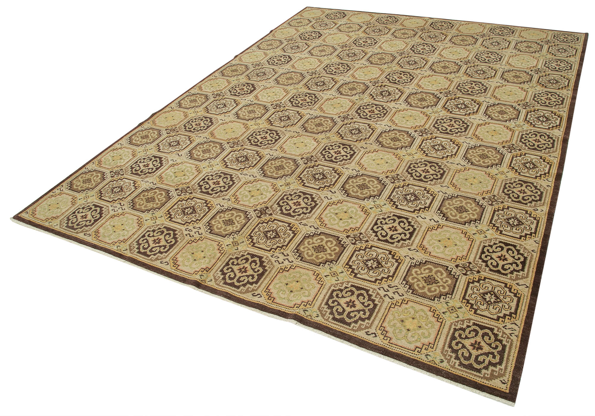 Handmade Wool Area Rug - Classic Beige Carpet 8x10 Vintage Woven Carpet