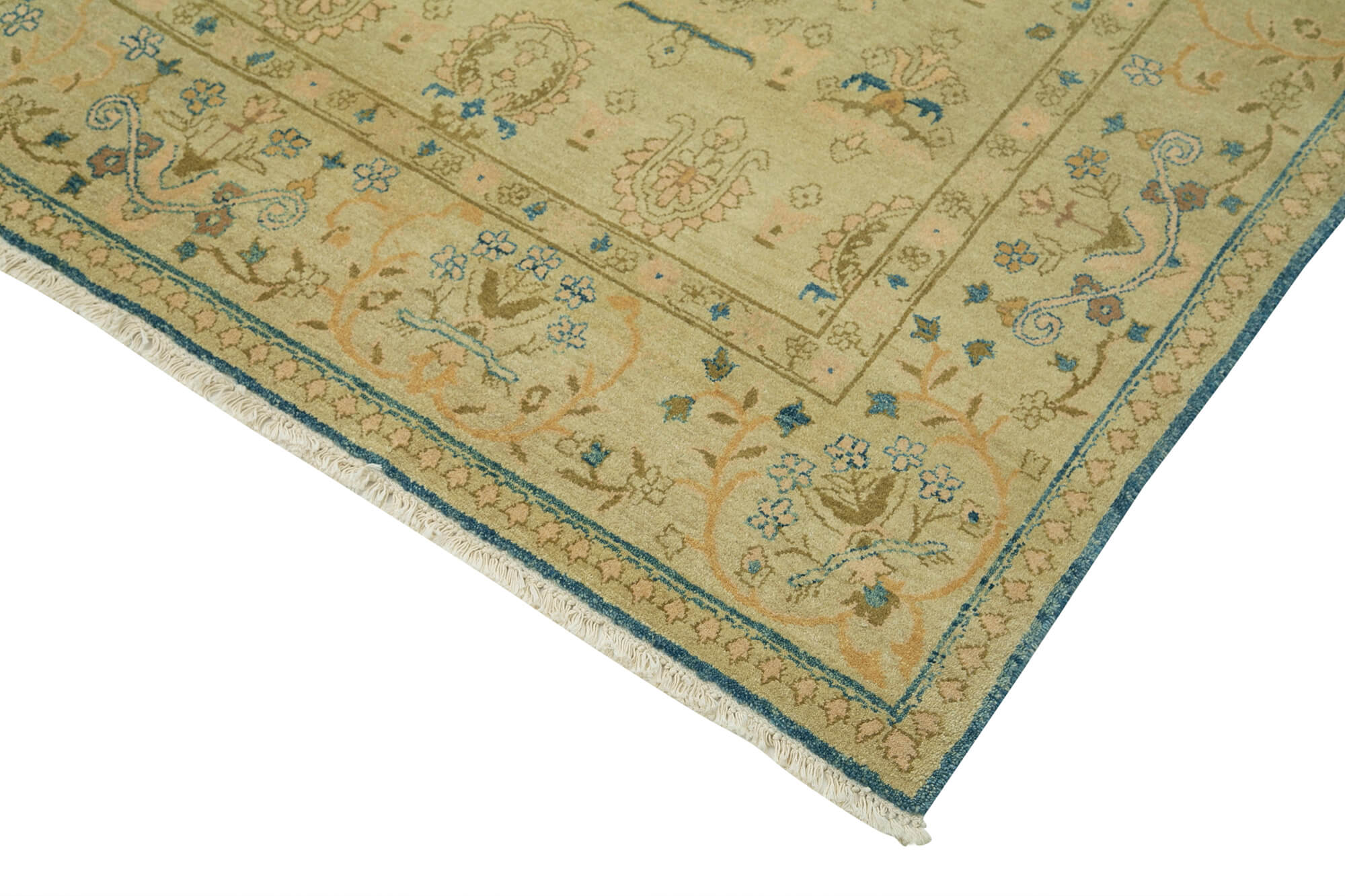 Handmade Area Rug – Classic Green Turkish Carpet | Wool Cotton Weave 7'8"x9'11"