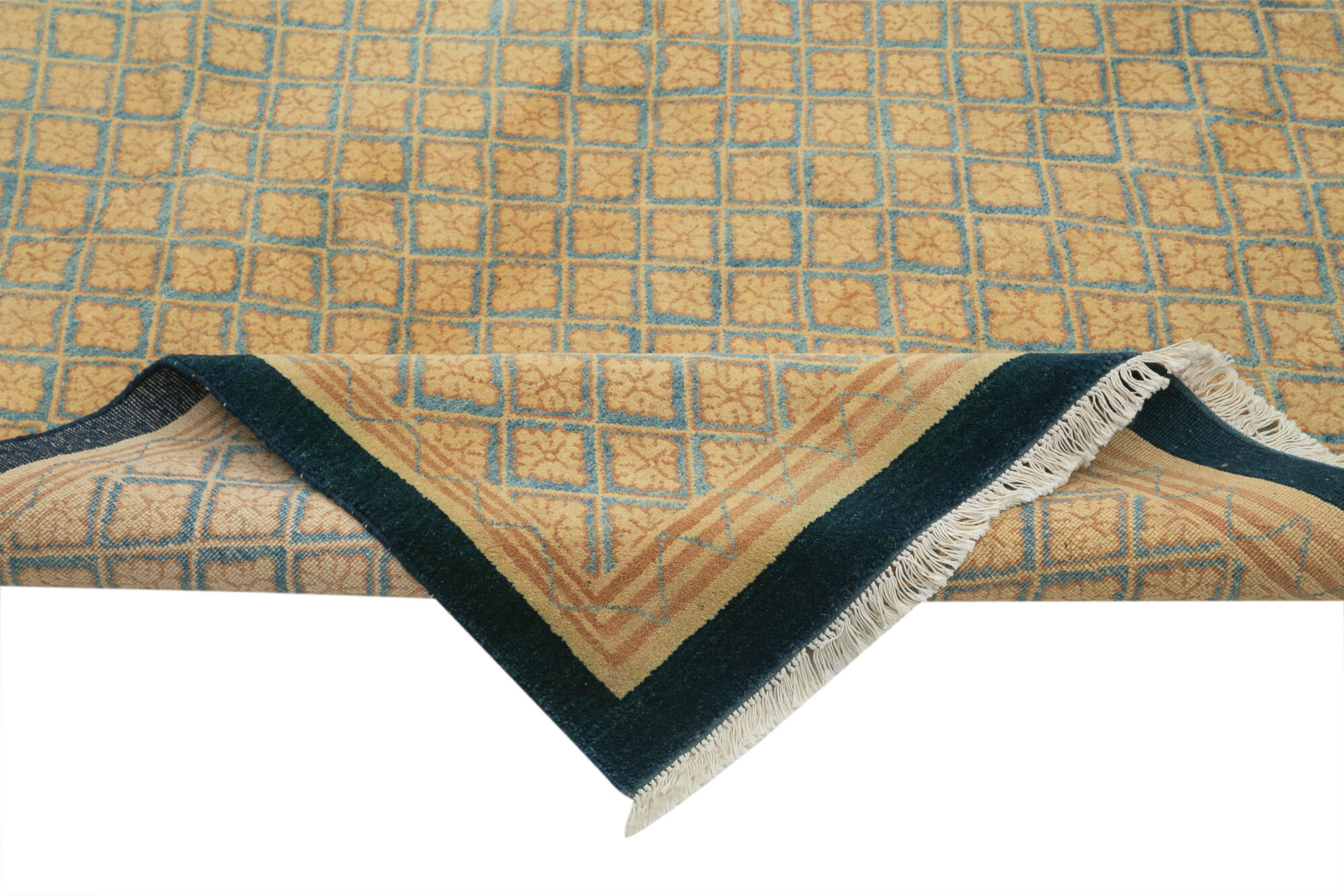 Handmade Wool Area Rug - Tebriz Classic Yellow Cotton Wool Carpet 8x10 Feet