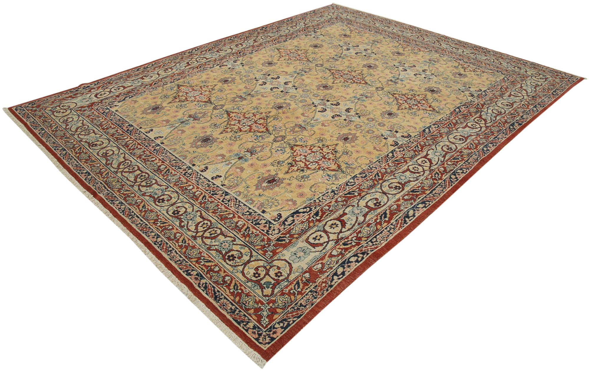 Handmade Wool Area Rug – Tebriz Red Classic 7x10 Feet Cotton Wool Rug