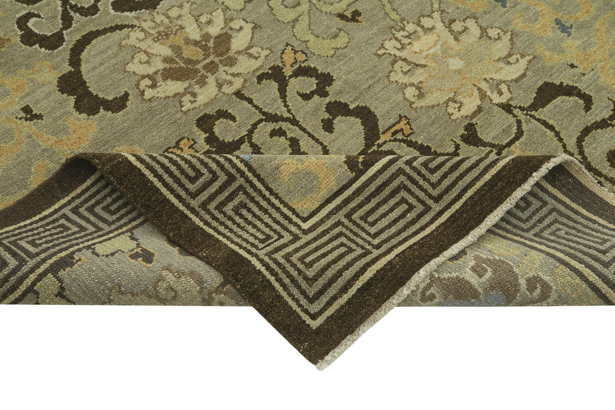 Handmade Wool Area Rug - Tebriz Brown Classic Style Rug 7'11''x10'0'' Cotton Wool