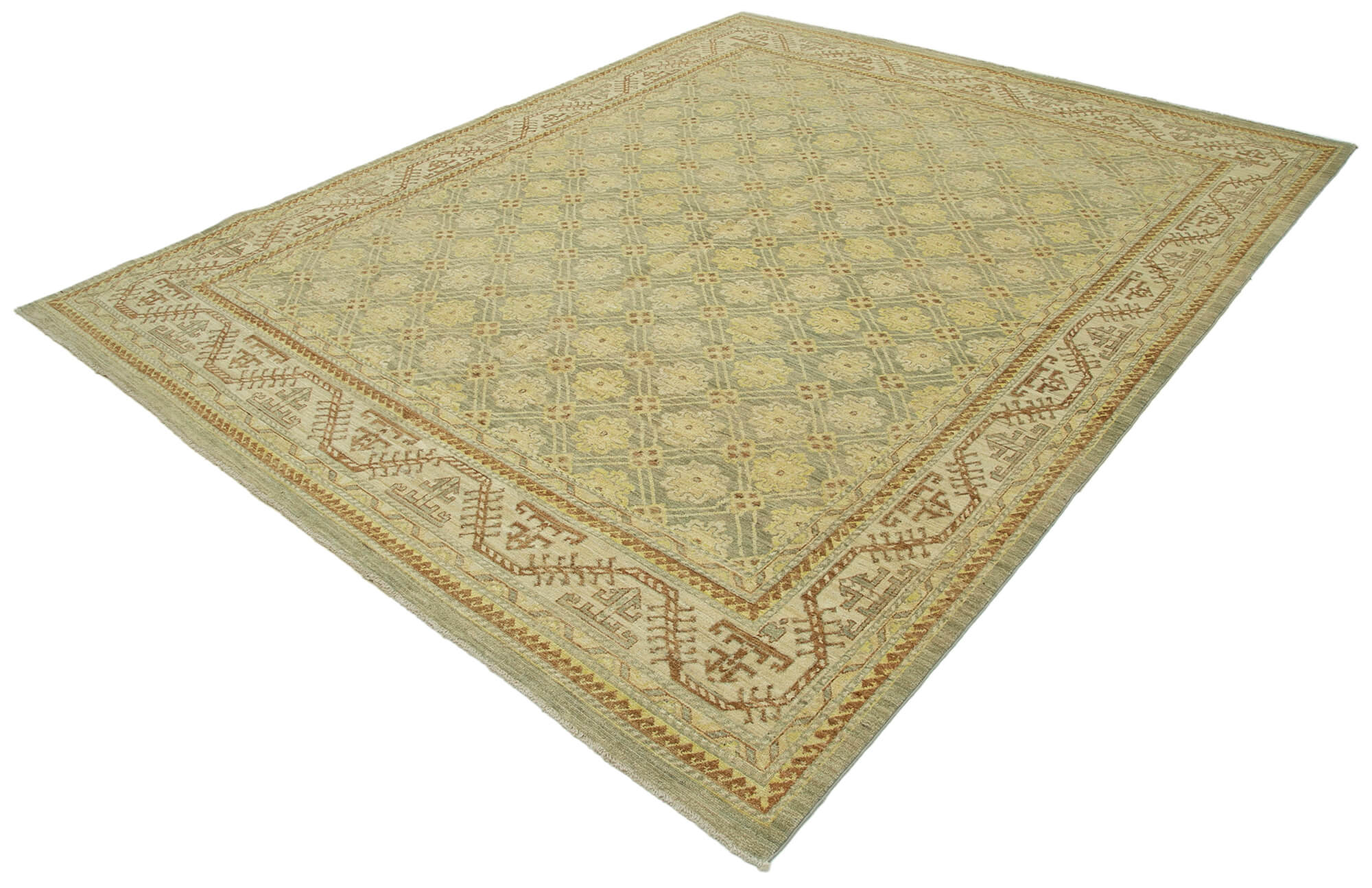 Handmade Wool Area Rug – Classic Beige Cotton Wool Rug 7x9 Feet | Vintage Turkish Design