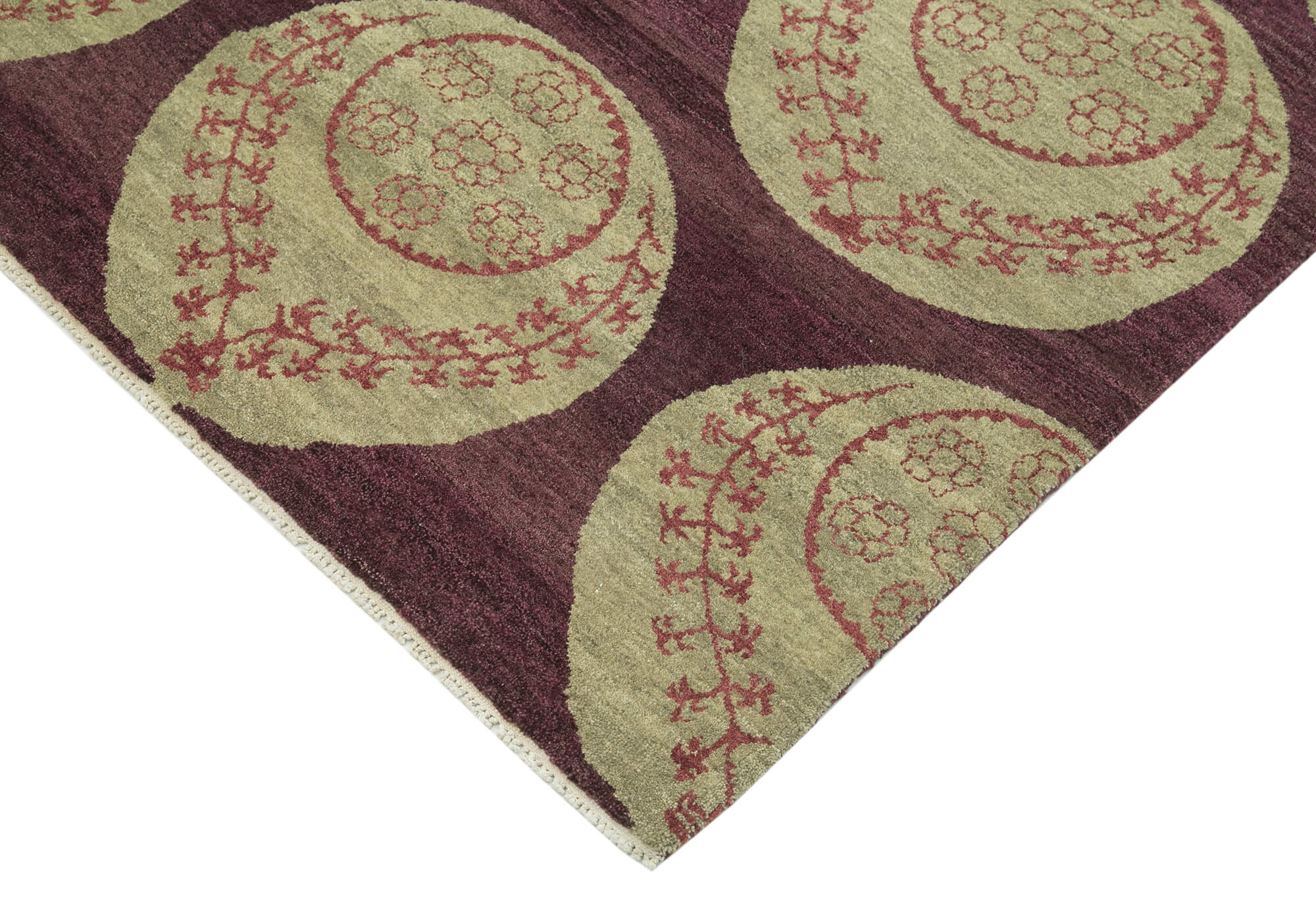 Handmade Wool Area Rug – Tebriz Purple Classic Soft Cotton Wool Carpet 5'11''x8'1''
