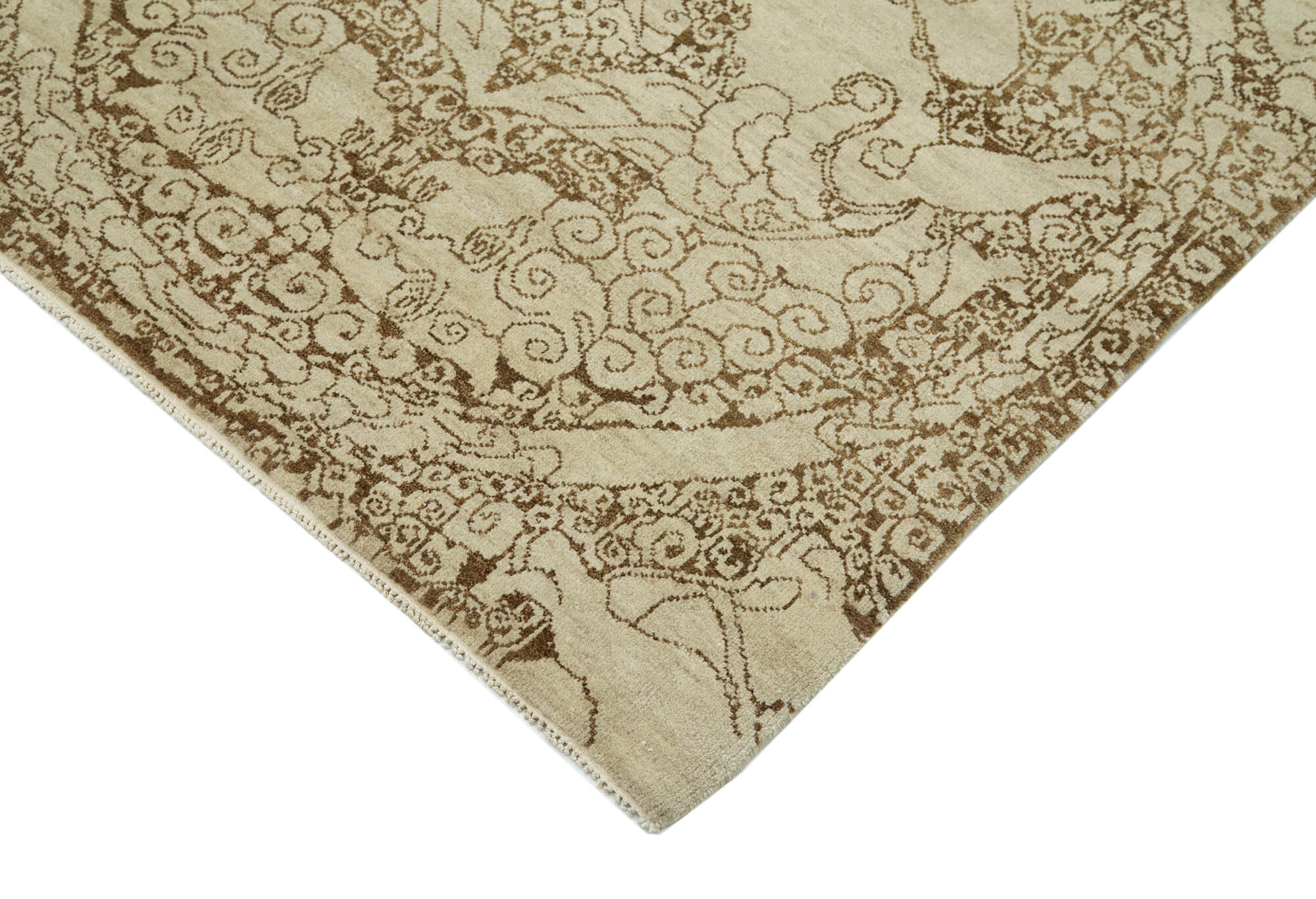 Handmade Wool Area Rug – Tebriz Classic Beige Cotton Wool 6x9 Vintage Turkish Woven Carpet