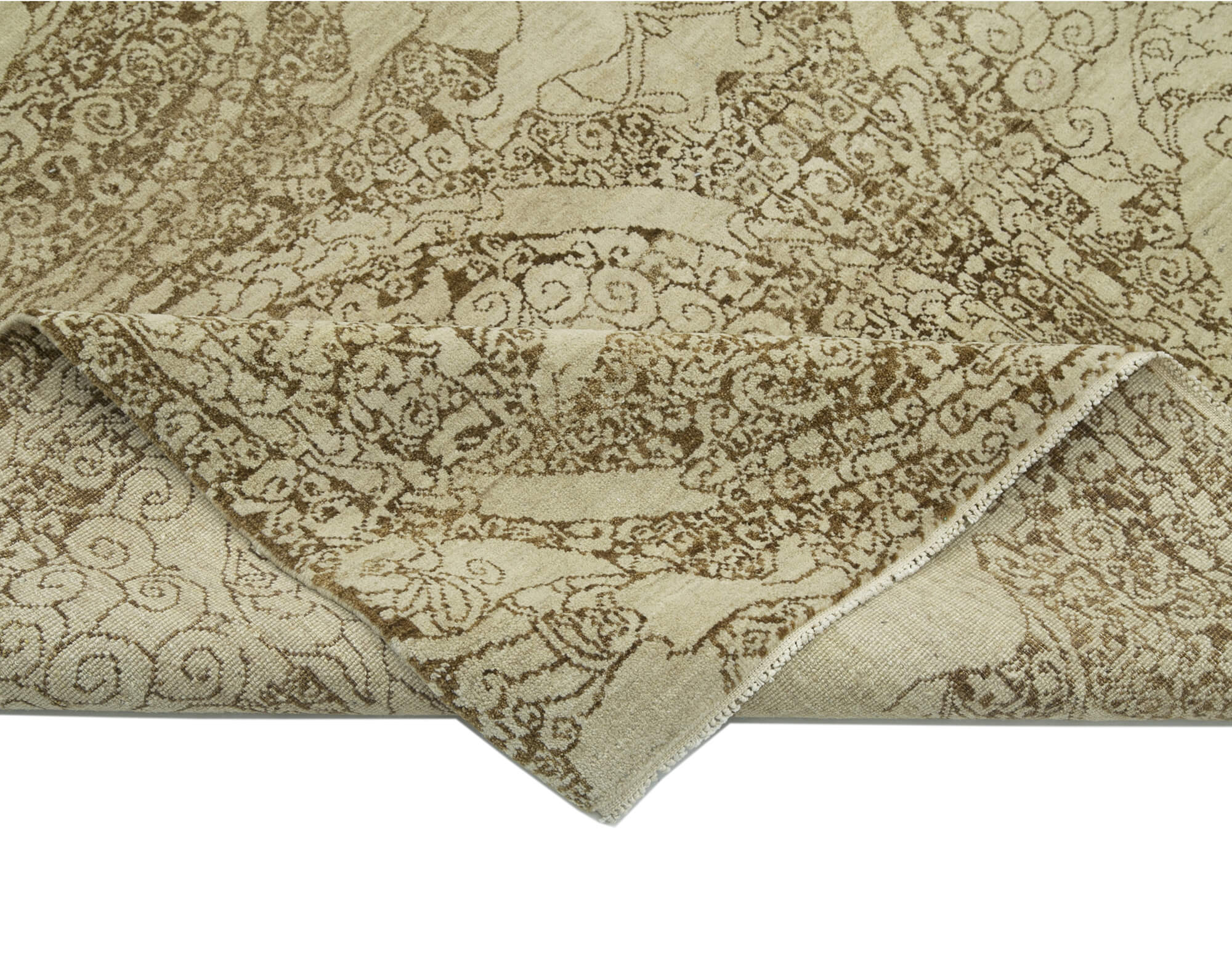 Handmade Wool Area Rug – Tebriz Classic Beige Cotton Wool 6x9 Vintage Turkish Woven Carpet