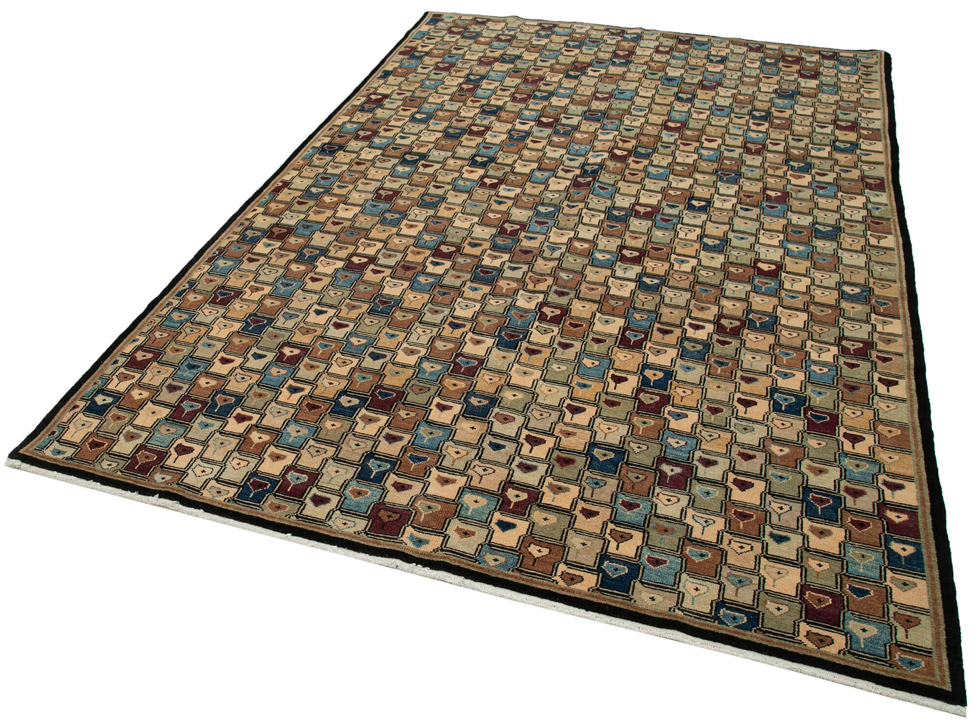 Handmade Area Rug – Tebriz Classic Black Cotton Wool Vintage Carpet 5'11''x9'2''
