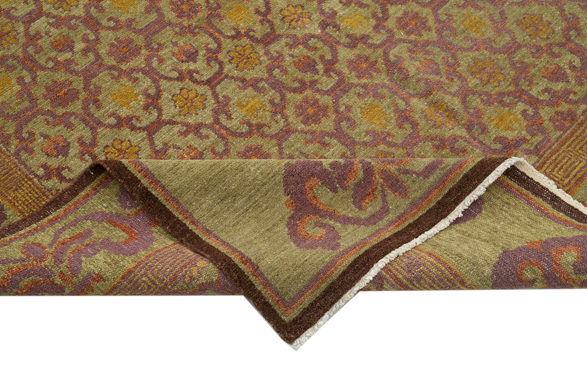 Handmade Wool Area Rug – Tebriz Classic Green Cotton Wool Rug 6'x9'11''