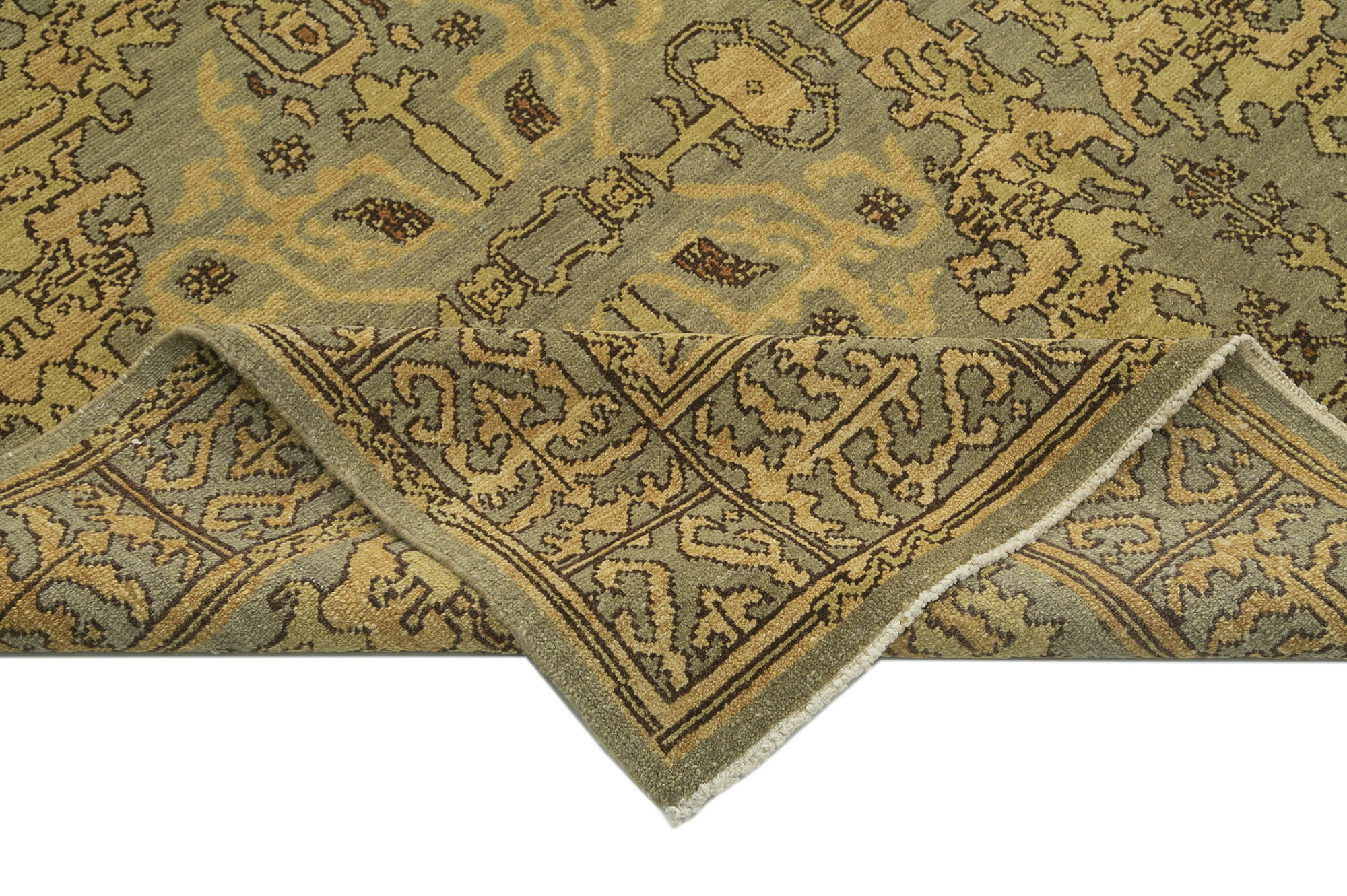 Handmade Wool Area Rug – Tebriz Yellow Classic Cotton Rug 9'6''x12'0''