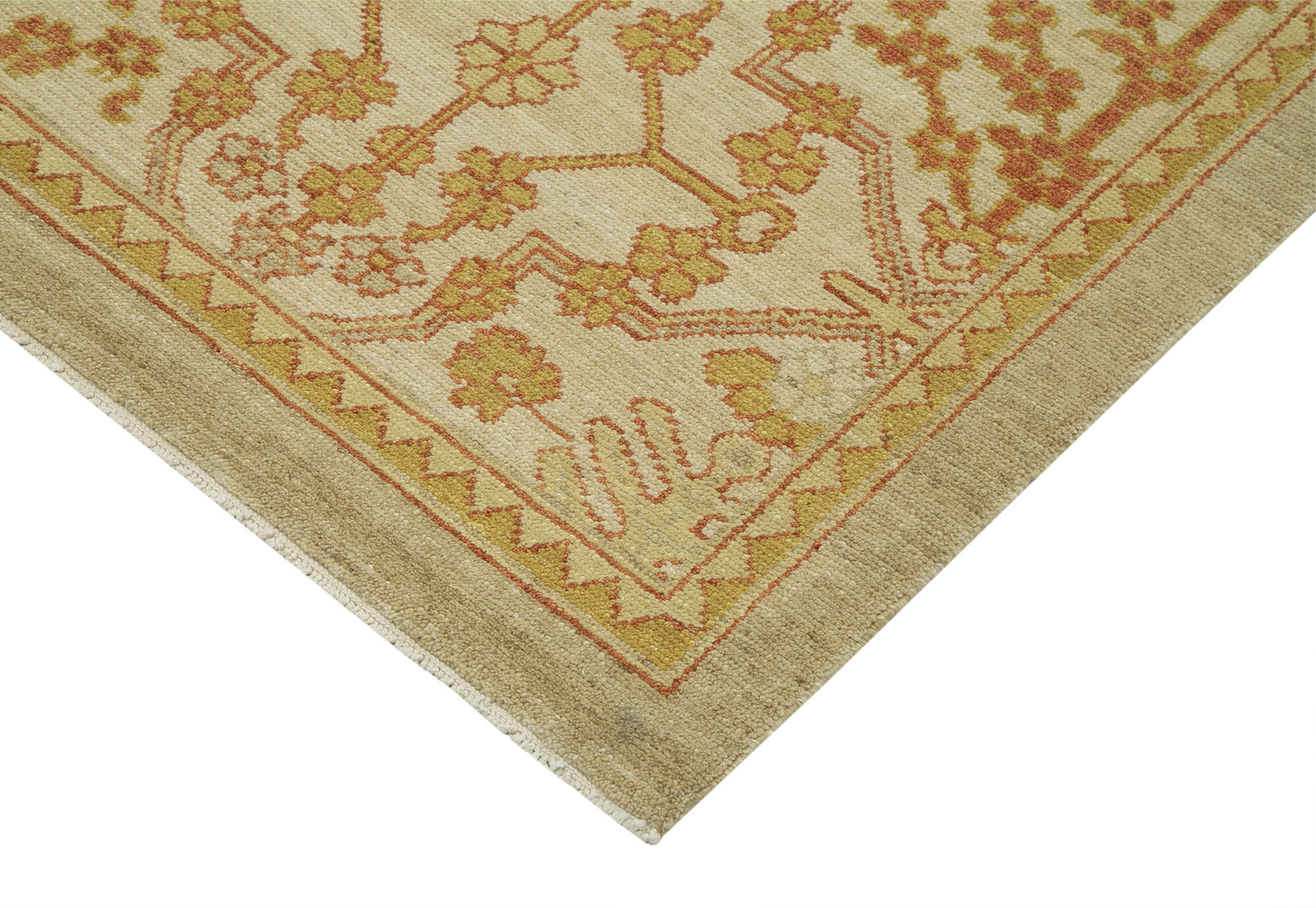 Handmade Area Rug - Classic Beige Cotton Wool Vintage Turkish Carpet 9'1''x12'6''