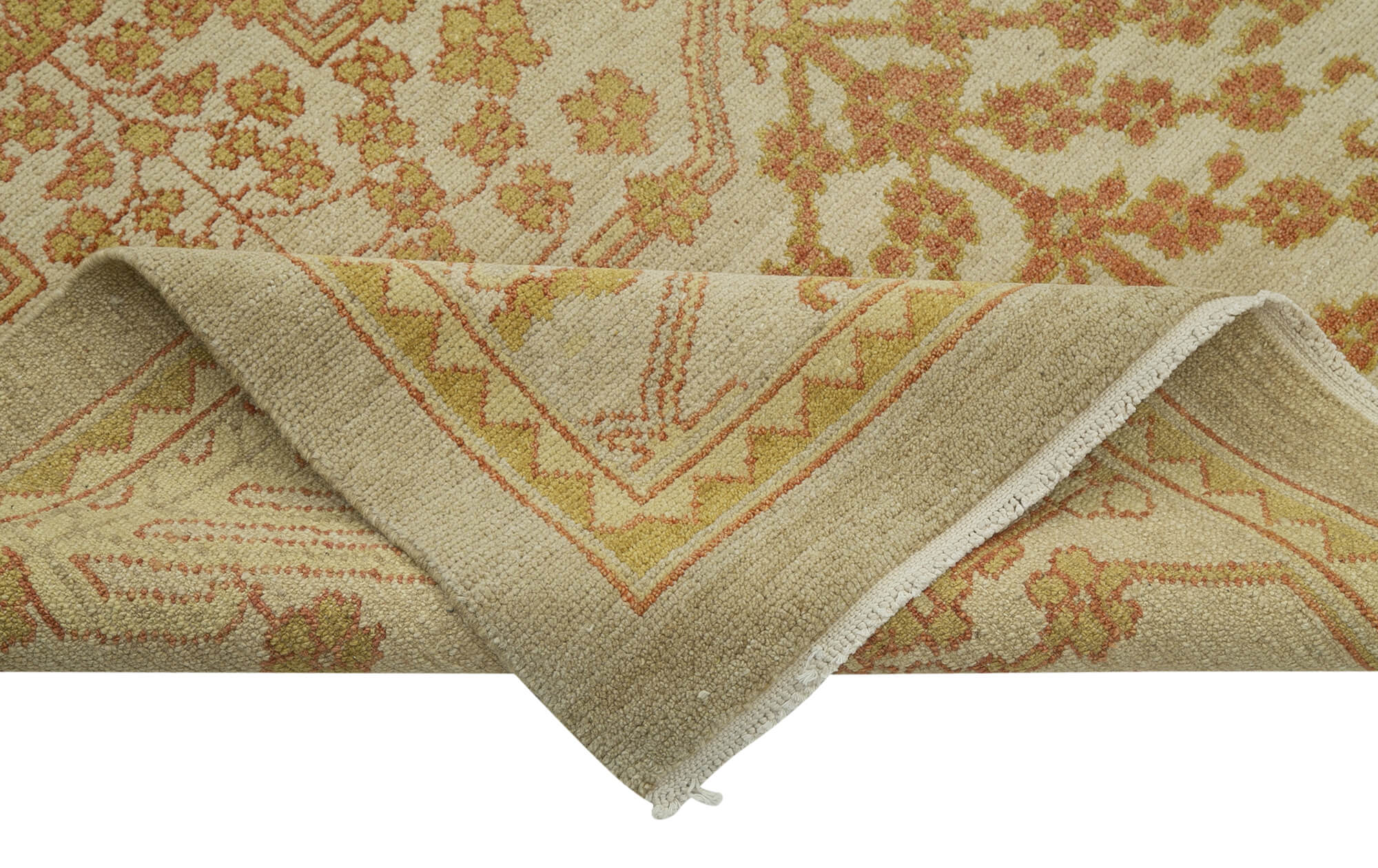 Handmade Area Rug - Classic Beige Cotton Wool Vintage Turkish Carpet 9'1''x12'6''
