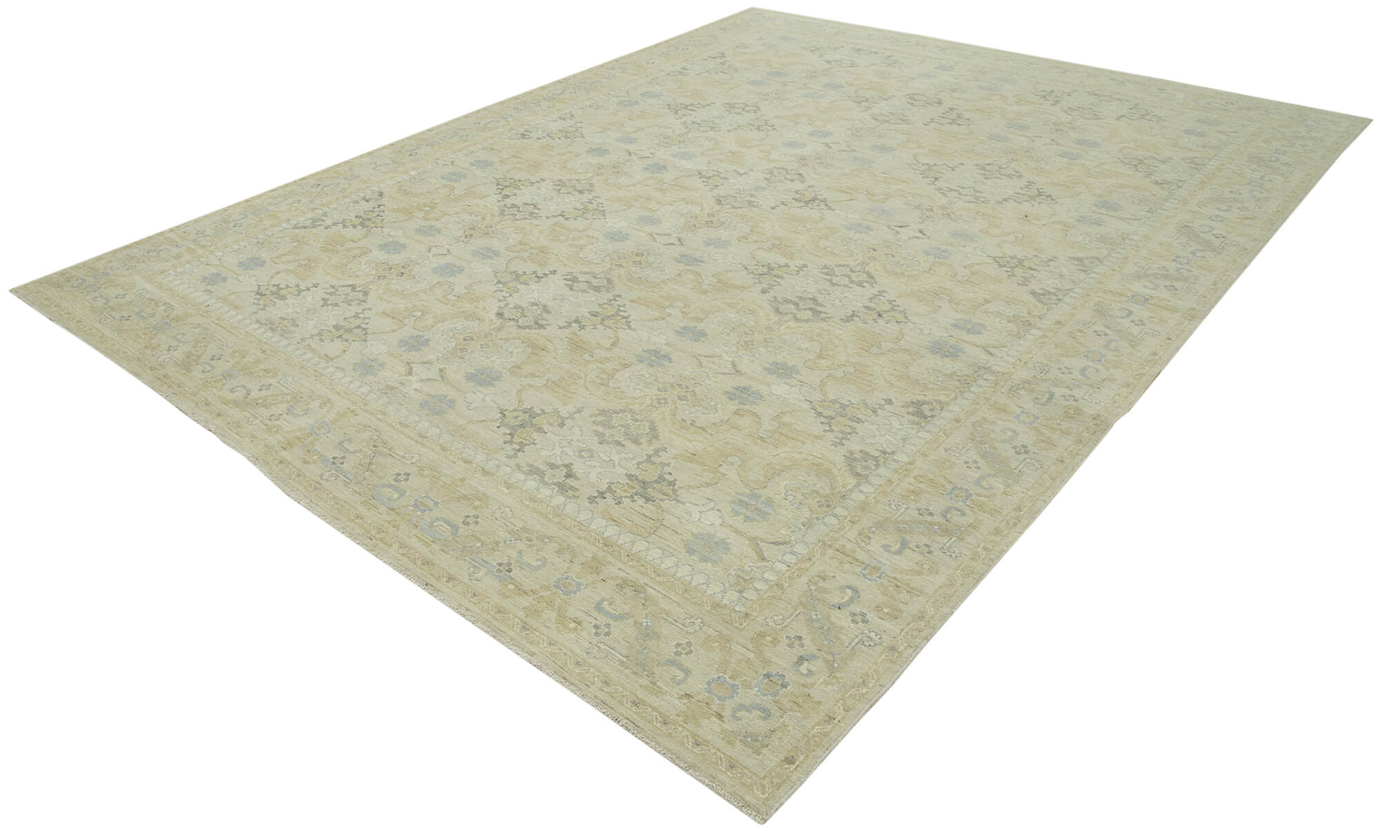 Handmade Wool Area Rug – Tebriz Classic Beige Cotton Wool Rug 9x11 Ft