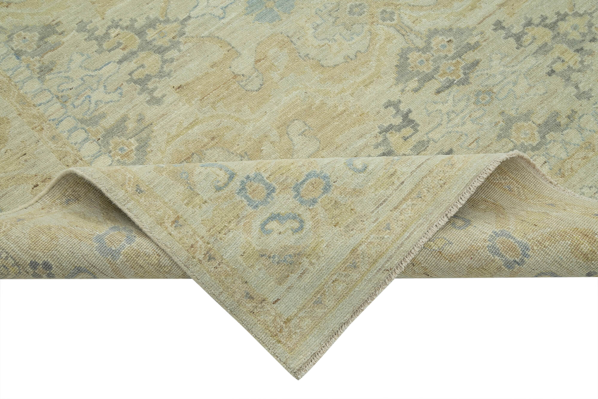 Handmade Wool Area Rug – Tebriz Classic Beige Cotton Wool Rug 9x11 Ft