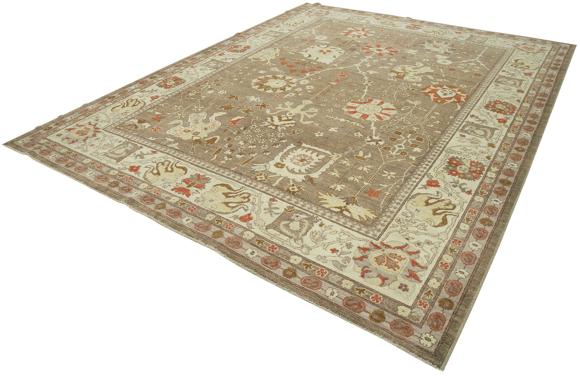 Handmade Wool Area Rug – Classic Brown Rug 9'2''x11'11'' Cotton Wool Soft Carpet