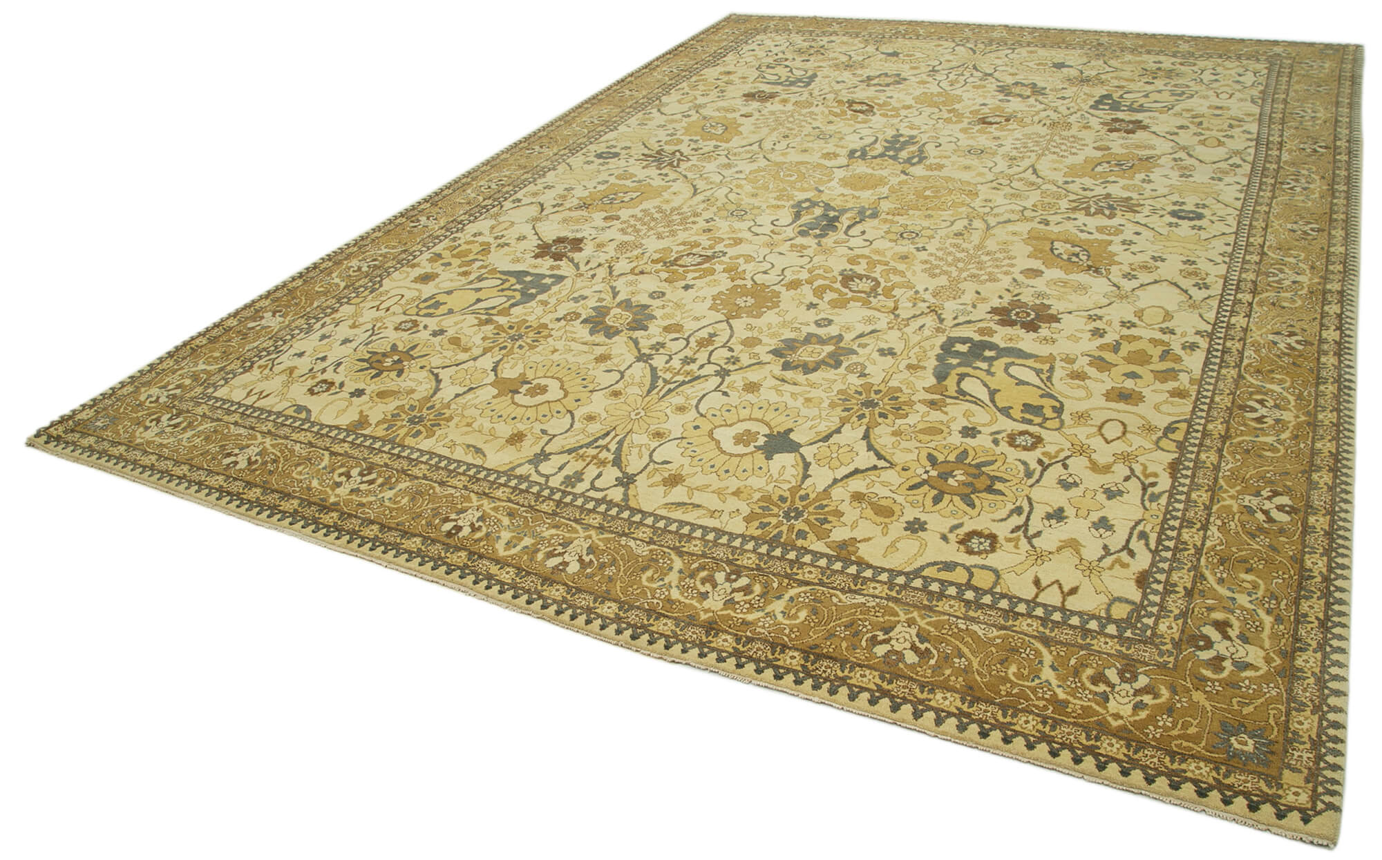 Handmade Wool Area Rug – Tebriz Classic Beige Cotton Wool Rug 9'11"x13'11"