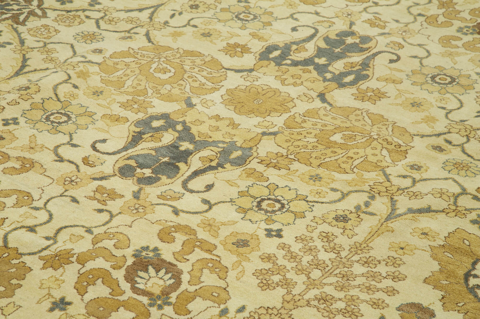 Handmade Wool Area Rug – Tebriz Classic Beige Cotton Wool Rug 9'11"x13'11"