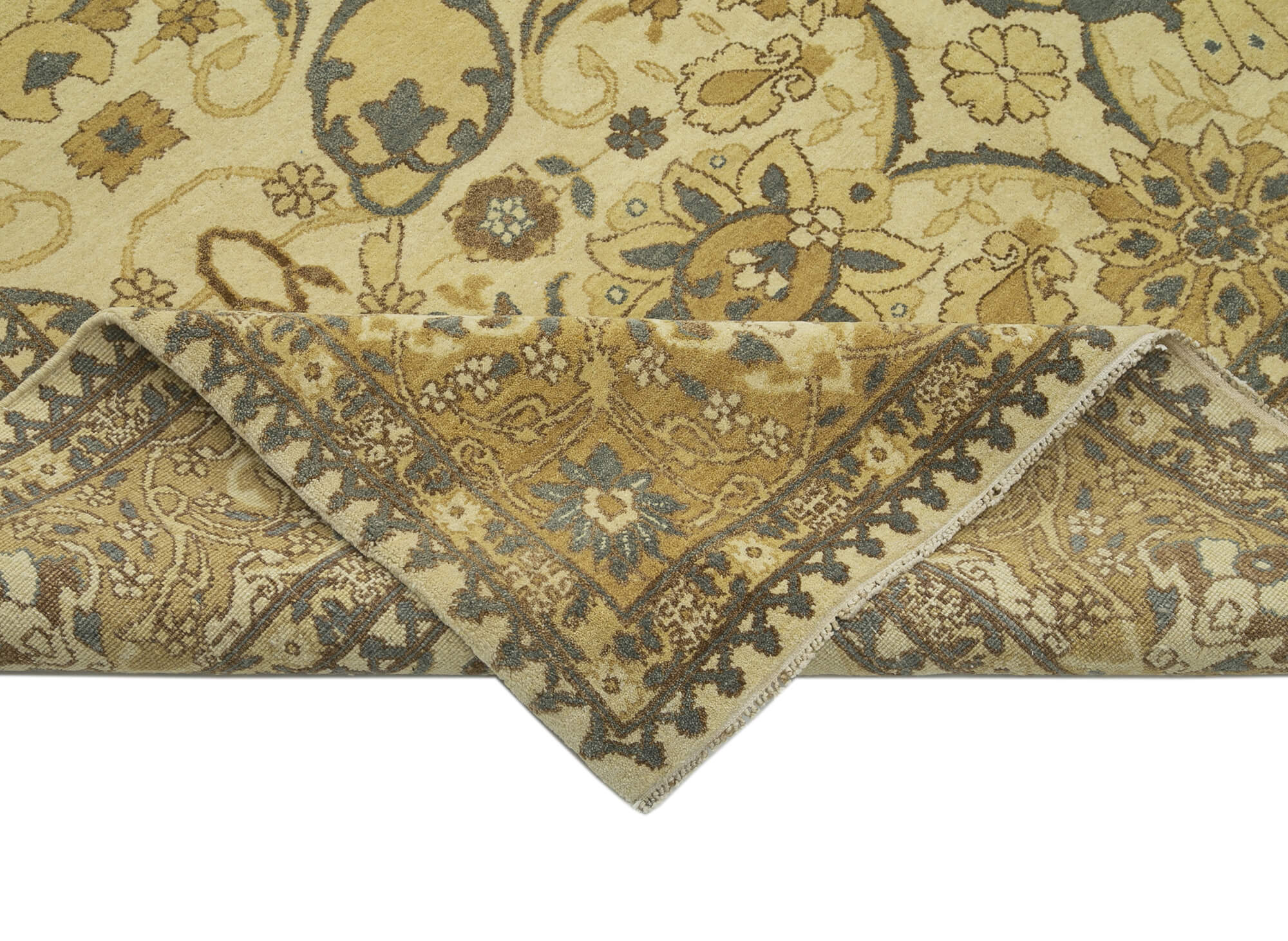 Handmade Wool Area Rug – Tebriz Classic Beige Cotton Wool Rug 9'11"x13'11"