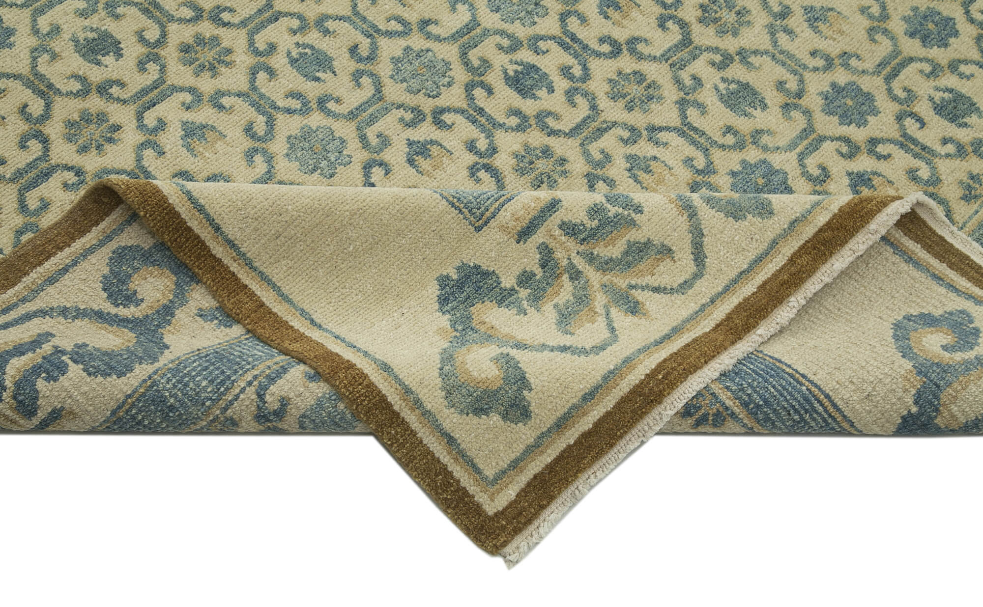 Handmade Wool Area Rug – Tebriz Classic Blue Cotton Wool Carpet 9'11''x13'11''