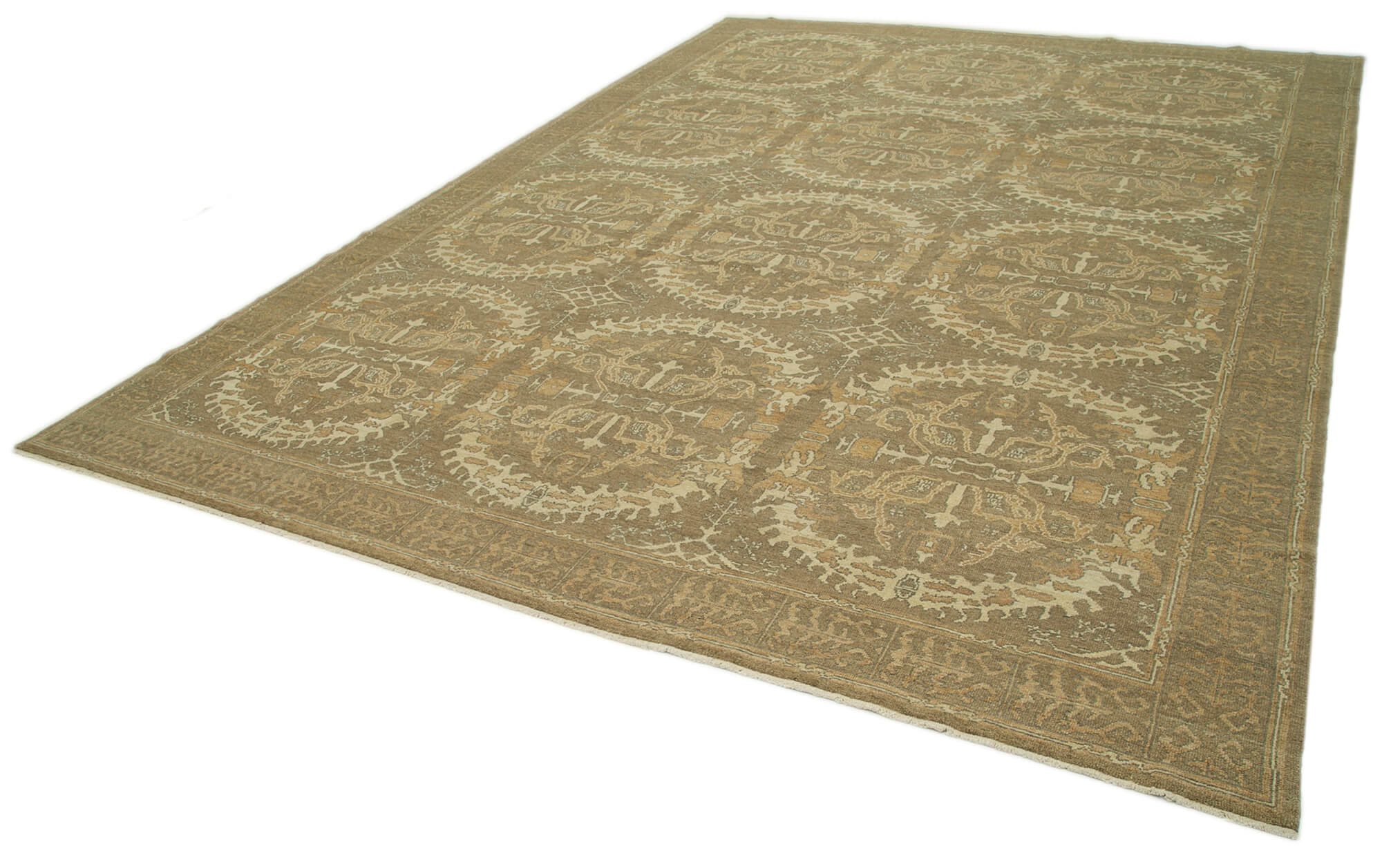 Handmade Wool Area Rug – Classic Brown Turkish Vintage Rug 10'x14' Cotton Wool Carpet
