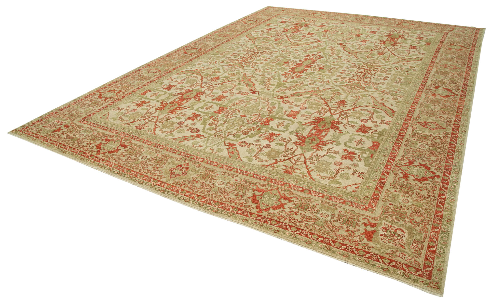 Handmade Wool Area Rug – Tebriz Classic Beige Carpet 10'2''x14'1'' Cotton Wool Blend