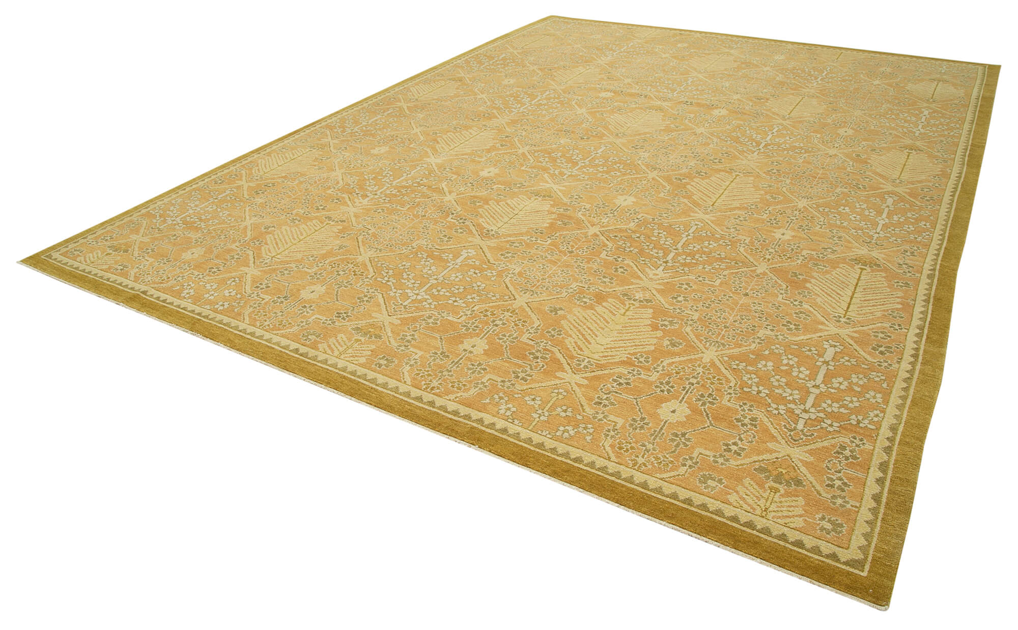 Handmade Cotton Wool Rug – Tebriz Classic Yellow Vintage Area Rug 10'2" x 14'0"