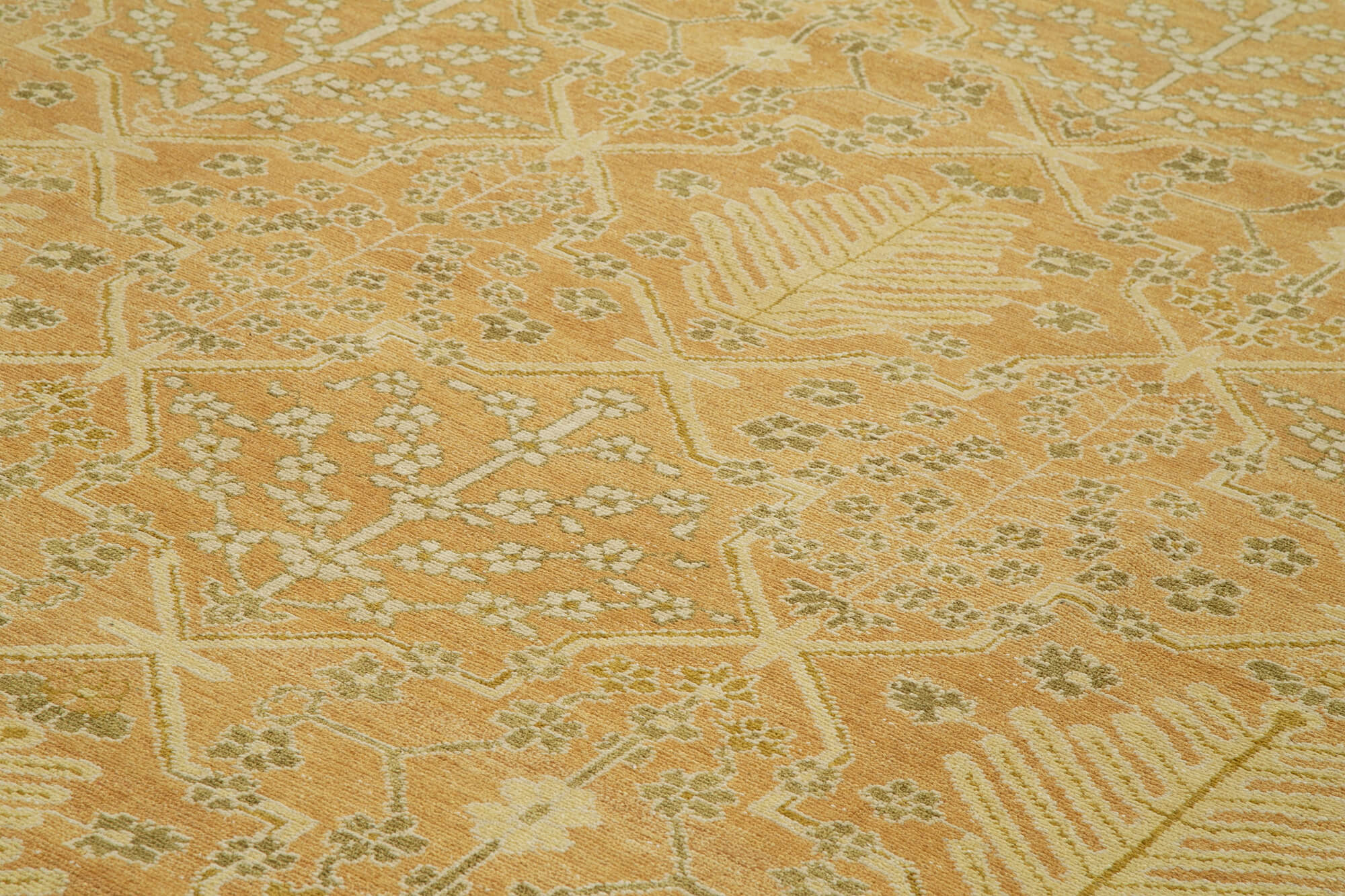 Handmade Cotton Wool Rug – Tebriz Classic Yellow Vintage Area Rug 10'2" x 14'0"