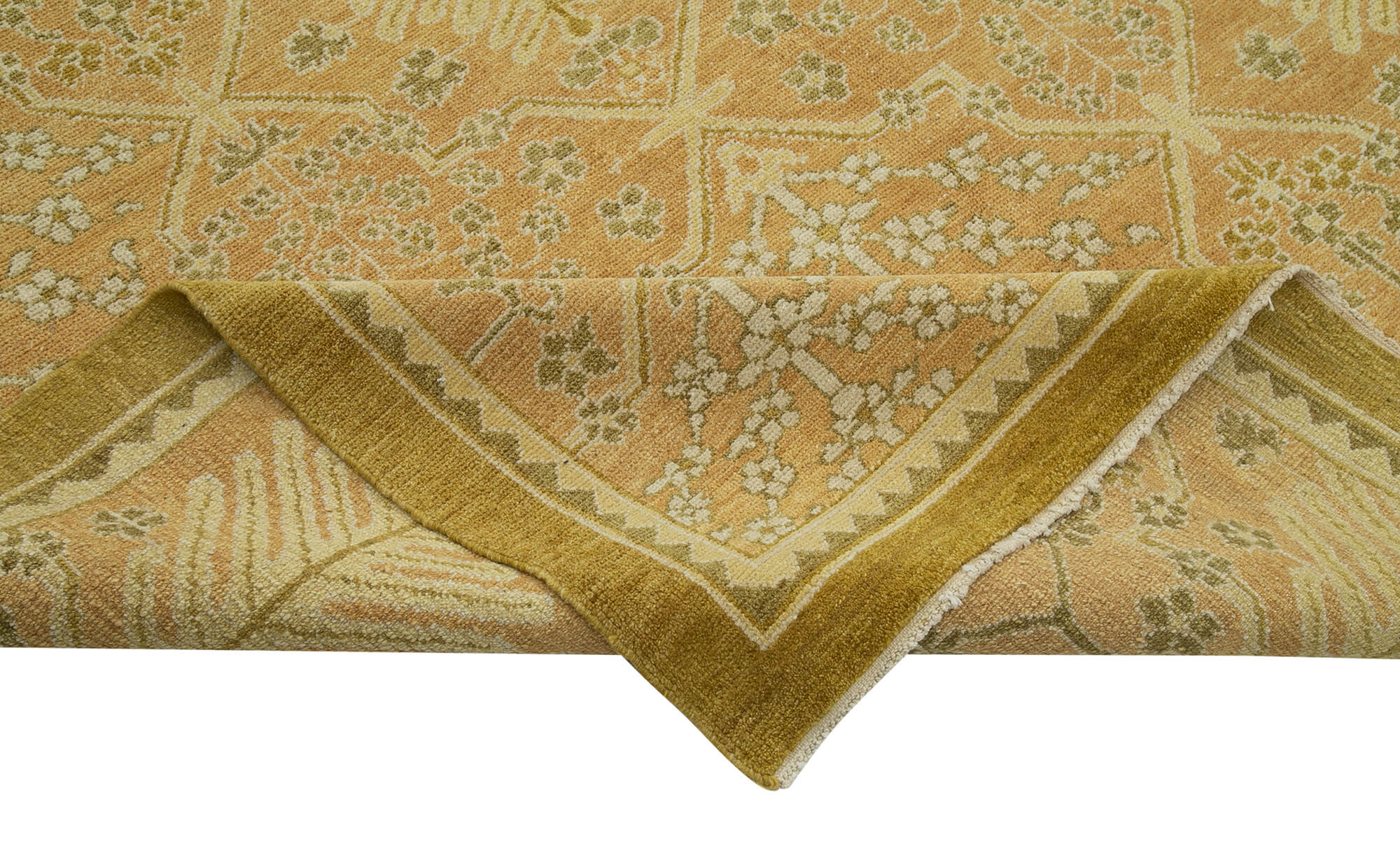 Handmade Cotton Wool Rug – Tebriz Classic Yellow Vintage Area Rug 10'2" x 14'0"